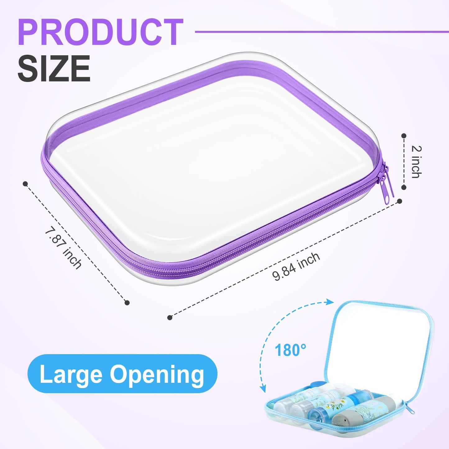 Hoolerry 3 Pcs Clear Hard Zipper Case Hard Plastic Zipper Pouch Makeup Bag Portable Travel Organizer for Cosmetics, Office Supplies, Documents & Toiletries(Multicolor,M)
