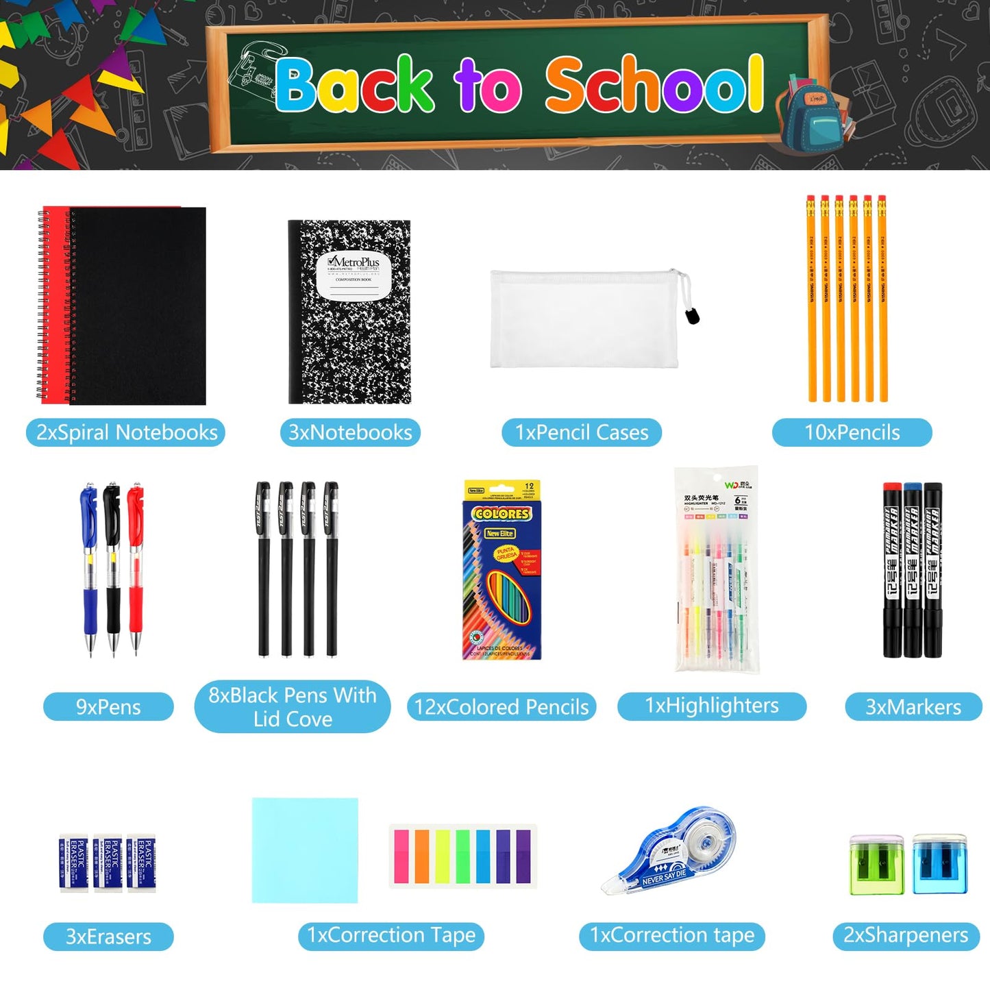 Gilprop 81 Pcs School Supply Kit with Backpack Back to School Supplies Bundle Bulk School Essentials for Elementary Middle High School Students Includes Folders Notebooks Pencils and More(Blue)