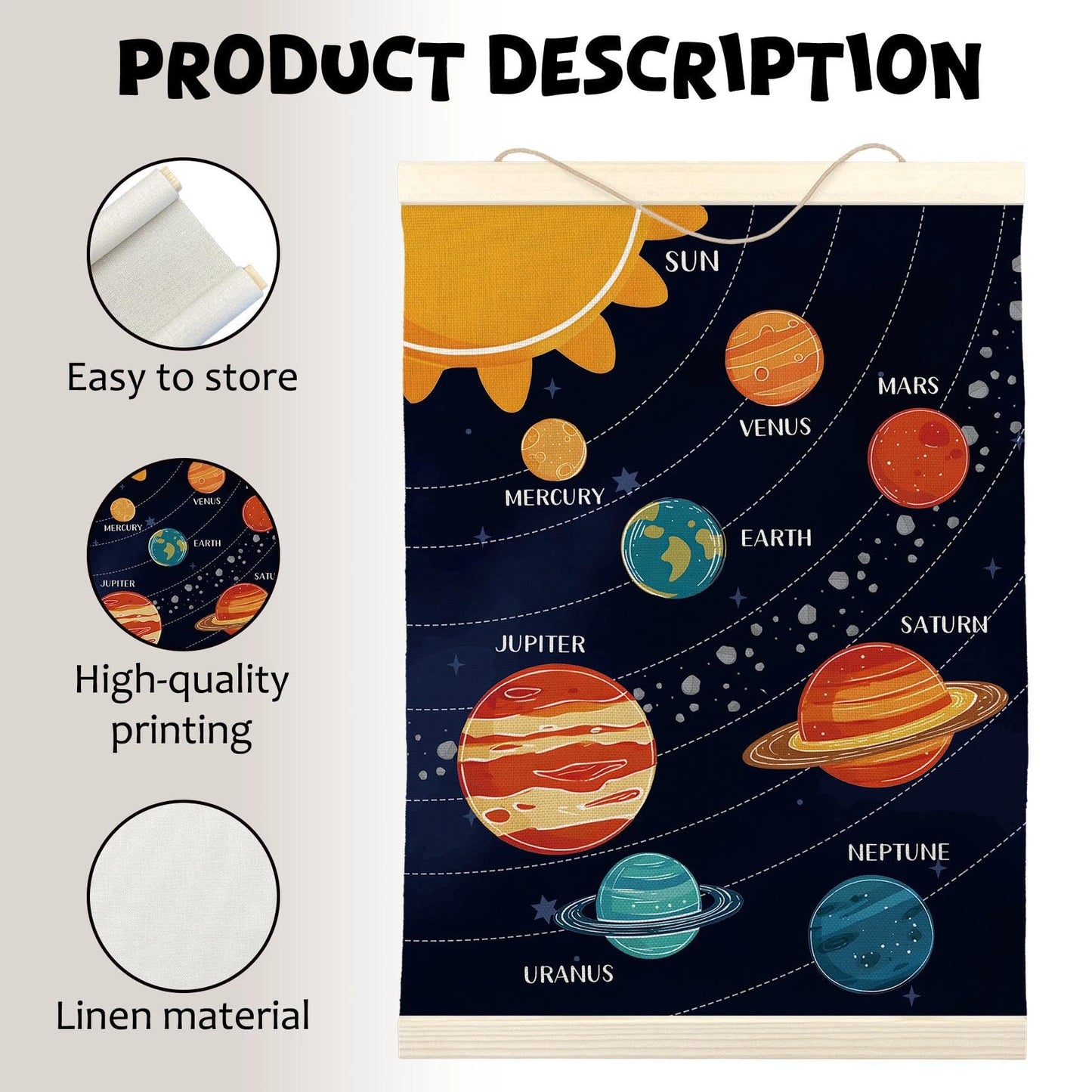 LKETW Space Nursery Poster Hanger Frame 12x16 Inch, Solar System Galaxy Wall Art Posters for Classroom, Space Educational Hanging Banner Decor for Kids Boy Girl Nursery Room Bedroom Playroom, Set of 2