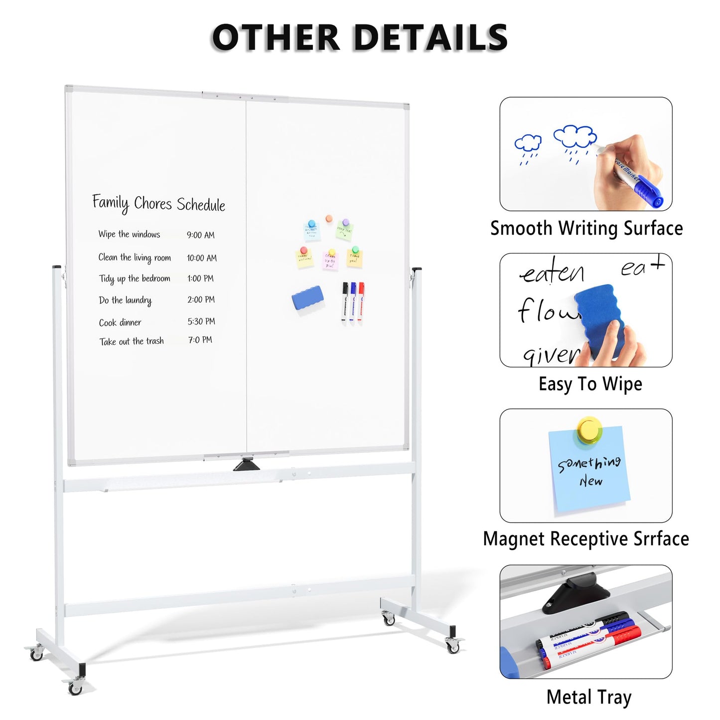 Large Rolling Whiteboard on Wheels, 48" x 48" Double-Sided Mobile White Board with Stand, 4' x 4' Portable Standing Magnetic Dry Erase Board Easel for Home Office Classroom School, Silver