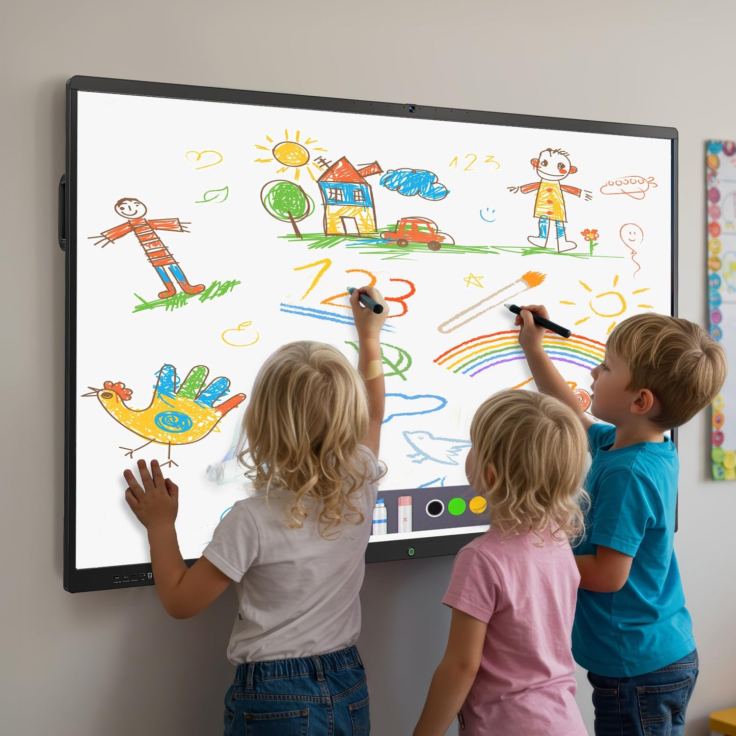 JASZDOT 65'' Smart Board, 4K UHD Interactive Touchscreen Whiteboard, Android 14 8+128GB Wireless Smartboard for Classroom Home Office Studio
