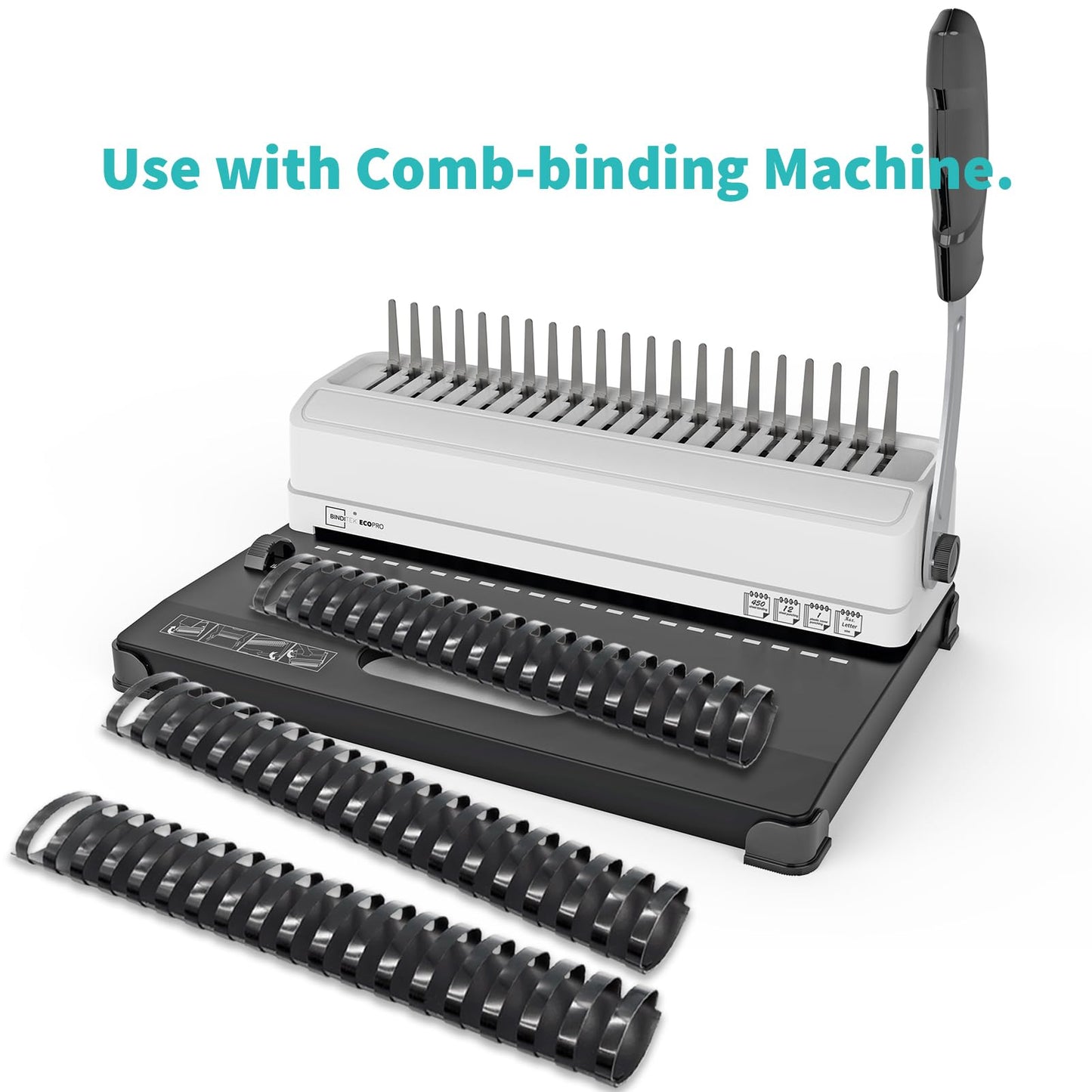 Binditek 12 Pack Plastic Binding Comb Spines, 1-1/2 Inch Diameter, 310 Sheet Capacity, 19 Ring, for Letter Size, Black, for Students and Coworkers