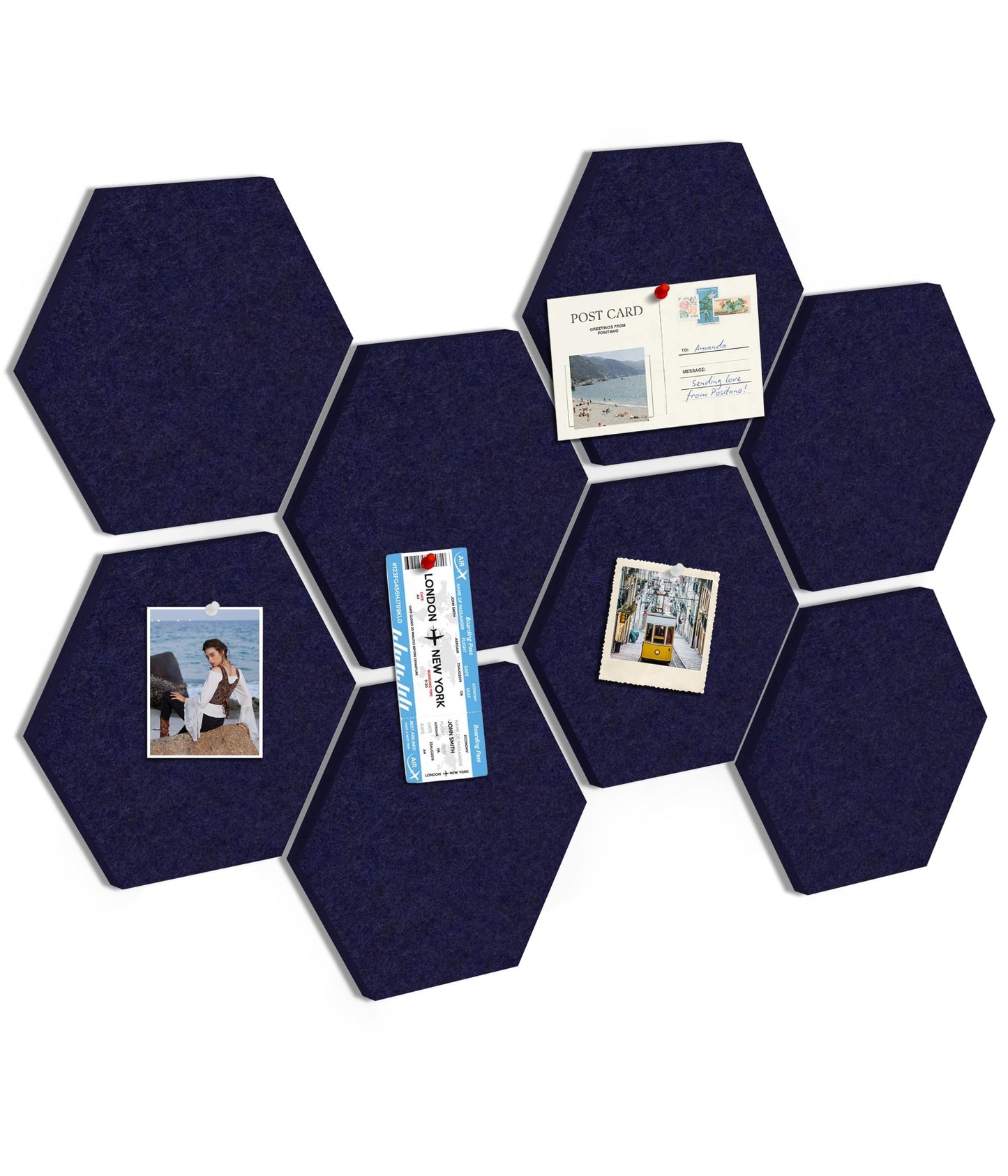 Toptople 12 Inch Large Hexagon Cork Board for Walls, 8 Pack Felt Bulletin Board Tiles, Pin Board with Push Pins for Office Photo and Note, Navy Blue