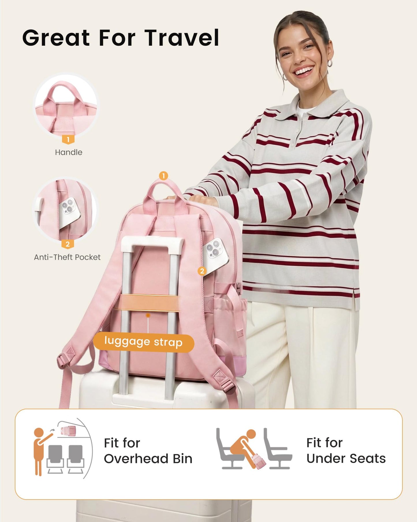 LOVEVOOK Laptop Backpack for Women with Large Cup Holder,15.6 Inch DIY Design Travel Work Backpack Computer Laptop Bag,Waterproof Nurse Teacher College Backpack Purse,Gifts for Women Men,Beige-Khaki