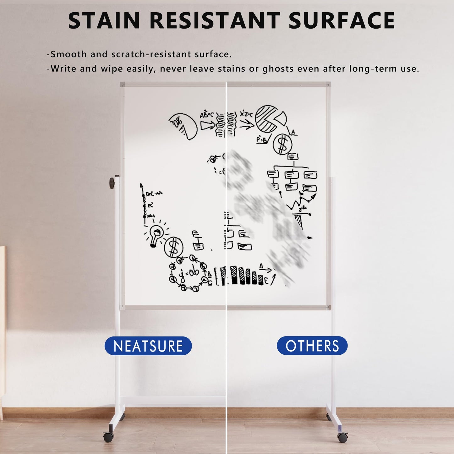 Large Rolling Whiteboard on Wheels, 48" x 32" Height Adjustable Mobile White Board with Stand, Portable Standing Magnetic Dry Erase Board Easel for Home Office Classroom School, Silver