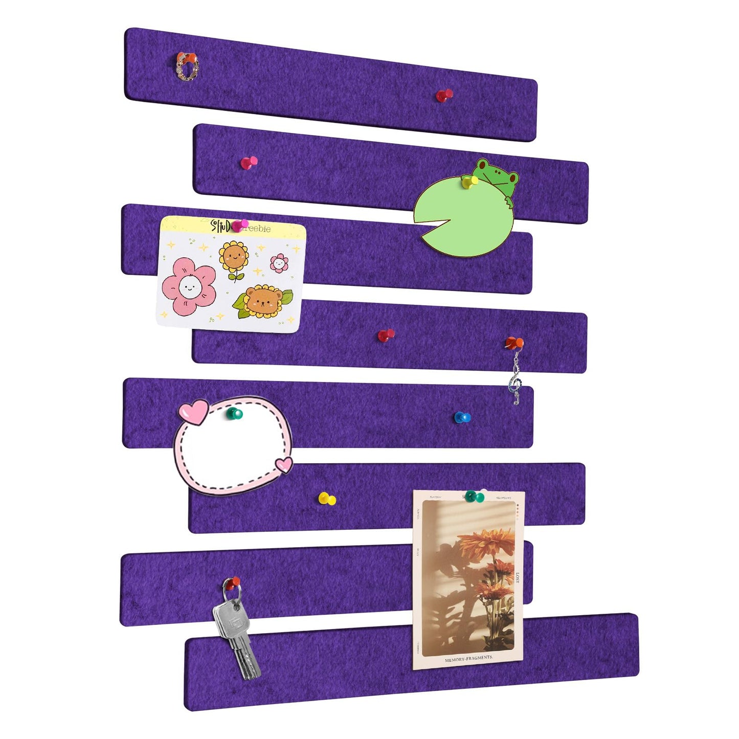 GoTiling Cork Board for Walls - 8 Pack Felt Pin Board Bar Strips - Self-Adhesive Lightweight Bulletin Board - Cork Board for Office with 40 Push Pins No Damage for Wall (Violet)