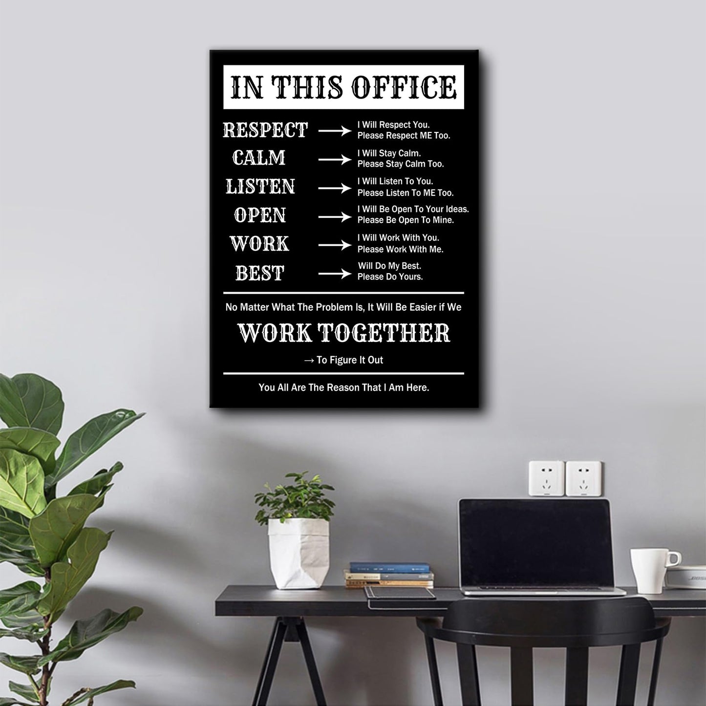 Motivational Poster Wall Decor In This Office Inspirational Quote Canvas Painting Prints Artwork Positive Affirmation Picture for Office Hallway Gym Workplace Stretched and Framed [18''Wx24''H]