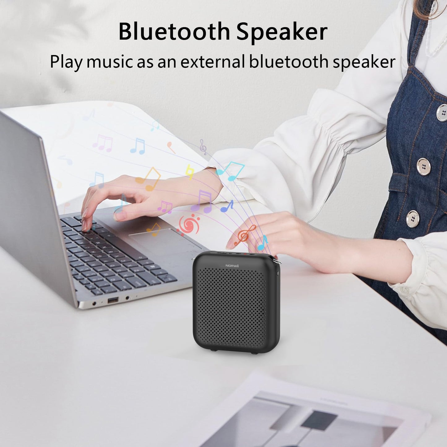 Norwii Bluetooth Voice Amplifier, Power Amplifiers, Portable Mini Wired Microphone Headset for Teacher Classroom & Outdoor Lectures, Teaching, Tour Guides, USB-C Rechargeable - 4000mAh, Black