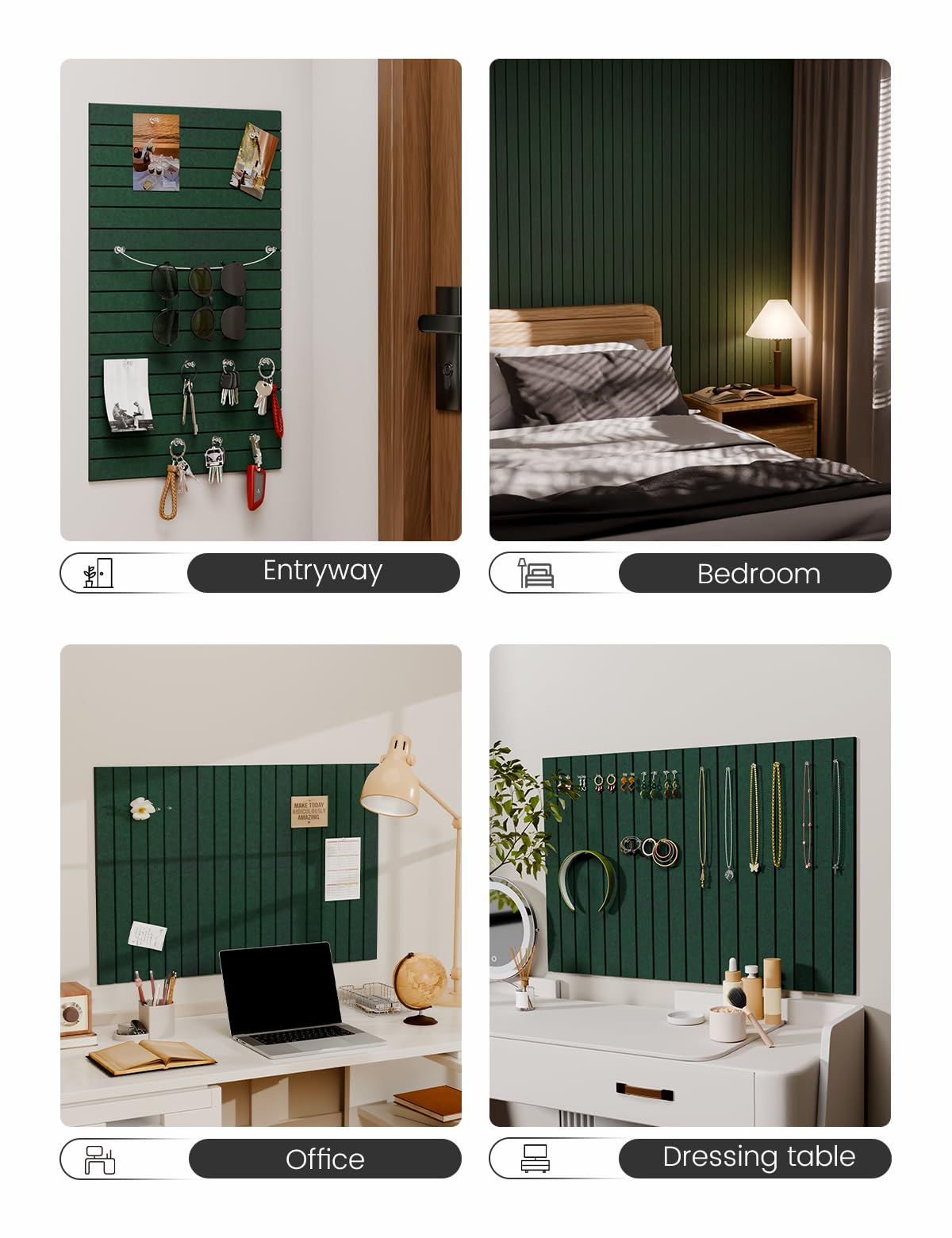 Felt Bulletin Board Tiles -28"x18" with 40 Adhesive Tabs, Cork Board Alternative for Office Decor, Push Pin Board Wall Organizer 6-Pack (Pine Green)