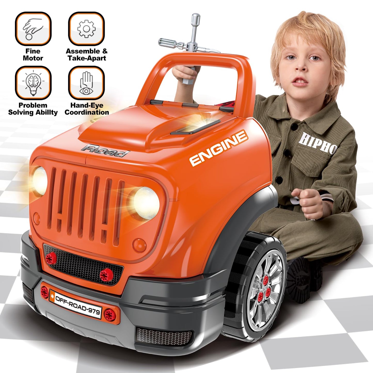 SpringFlower Toys Gifts for 3 4 5 6 7 8 Years Old Boys, Large Truck Engine Toys for Kids 3-8 Years Old, Big Truck Builder Kit, Mechanic Repair Set for Kids, Ideal Christmas, Birthday Gifts