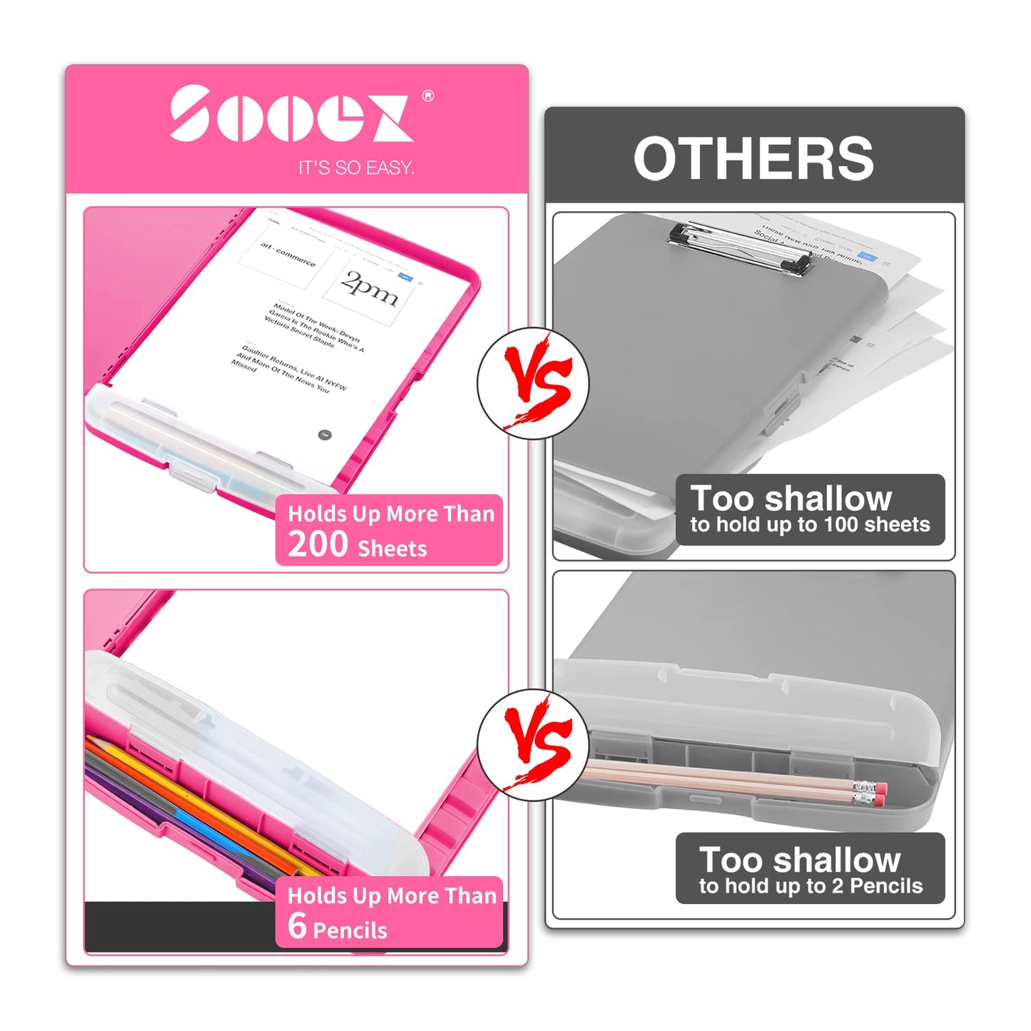 Sooez Clipboards with Storage, High Capacity Clip Boards 8.5x11 with Storage, Heavy Duty Nursing Clipboard Folder, Plastic Clipboard with Pen Holder for Women Teachers Work, School & Office Supplies