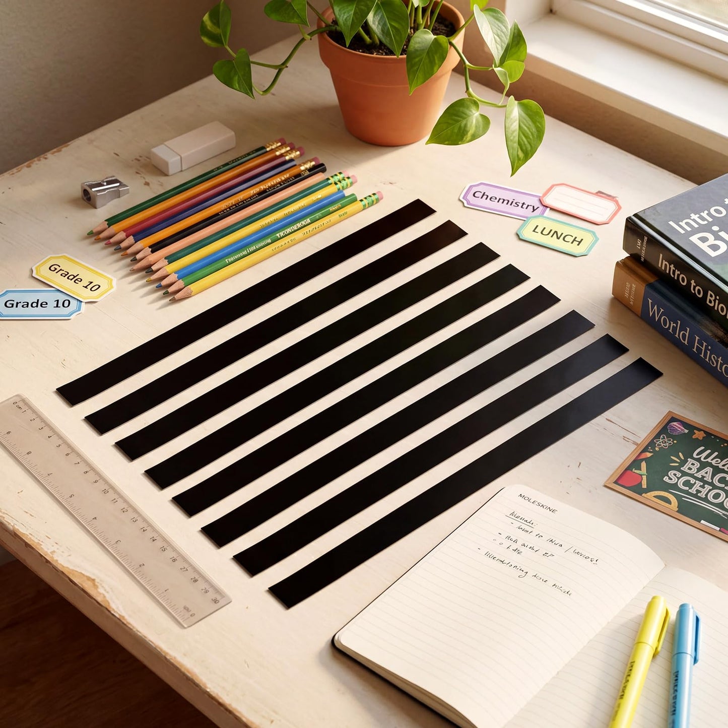 Colarr 24 Pcs Mini Magnetic Strips, 12" x 0.75" Black Magnetic Borders for Classroom Whiteboard Magnet Border Strips Bulletin Board Borders for Office School Chalkboard Trim Decor