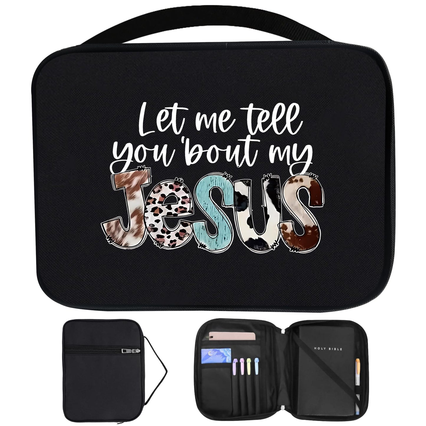 Bible Cover Case for Women & Men, Bible Study Supplies Book Covers with Zipper for Journaling/NIV/ESV/KIV, Carrier Tote Bag Carrying Case with Strap for Teens Travel/Church Bible Study
