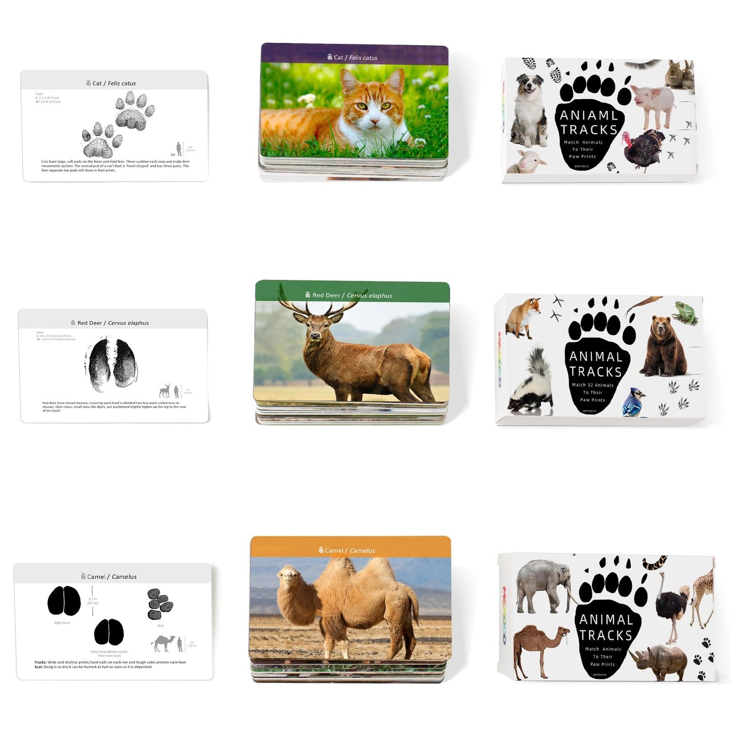 MEROCO Safari Animal Tracks Card Game, Farm Animal Flash Cards, Matching Game - Kids Science Learning Educational Toys for Homeschool, Preschool, Autism - 3 Years Old & Up
