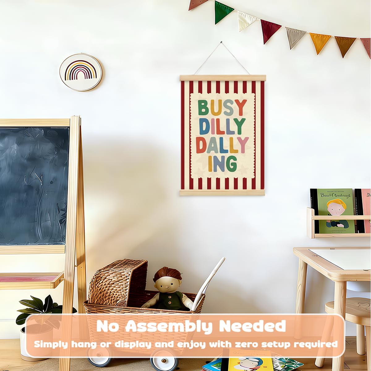 STHTTSW Playroom Wall Decor, Positive Quote Busy Dilly Dallying Art, Boho Classroom Decor, Apartment Nursery Wall Art for Toddler Boys Girls, Kids Room Baby Room Essentials, 12x16 Inches