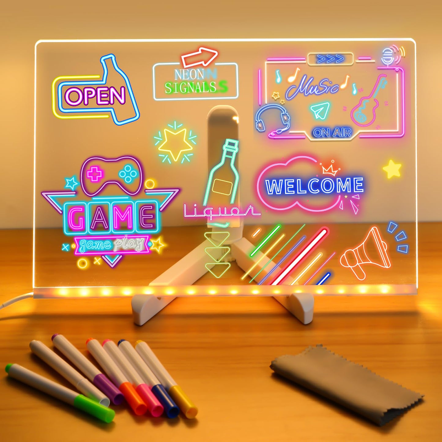 Niaoyun Led Note Board with Colors, Glowing Acrylic Dry Erase Board with Light, Light up Dry Erase Board Memo Message Board Note Glass Led Board (Large 11.8 * 7.9in)