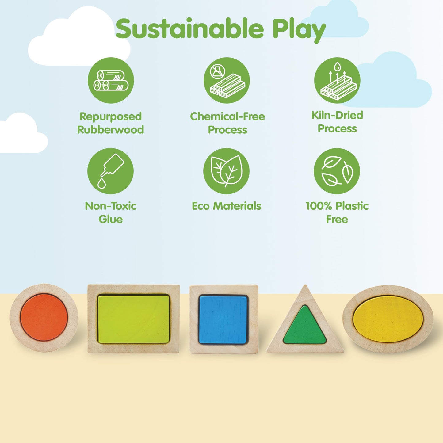 PlanToys® Geo Matching Blocks Wooden Shape Sorting Toy for Kids Ages 2+ | Montessori Activity for Colour Learning, Spatial Reasoning & Fine Motor Skills | Eco-Friendly Educational Toy