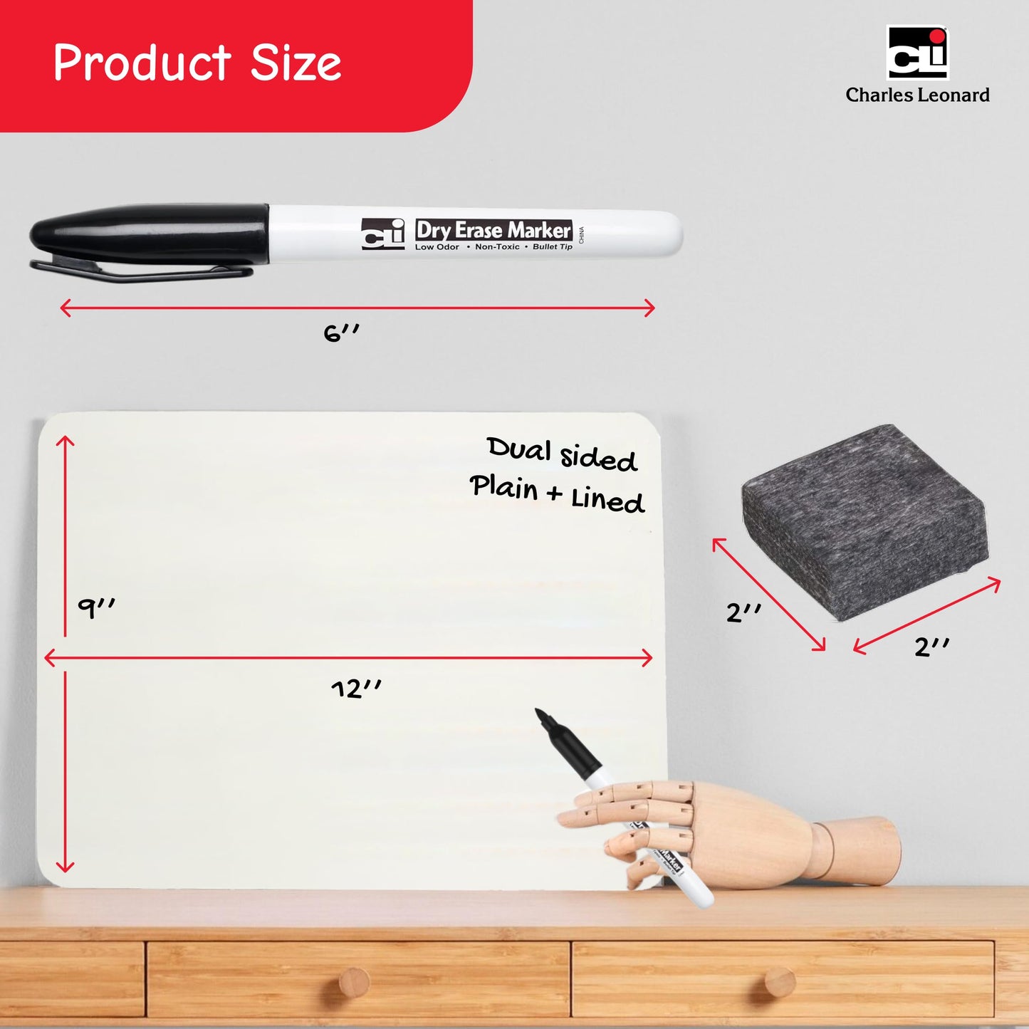 Charles Leonard Dry Erase Board Class Pack - Includes 12 Plain/Lined 2-Sided Boards, 12 Erasers and 12 Black Markers, in a Re-Useable Box (35030)