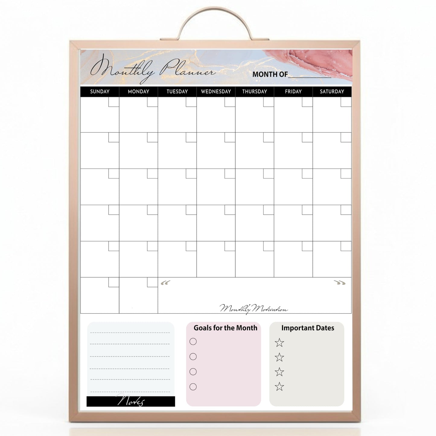 Lulu Office Magnetic Dry Erase Board 12x16 with Handle, Double Sided Portable Rose Gold Whiteboard for Home, Office, School & Kitchen, Includes Weekly & Monthly Magnetic Planner Sheets