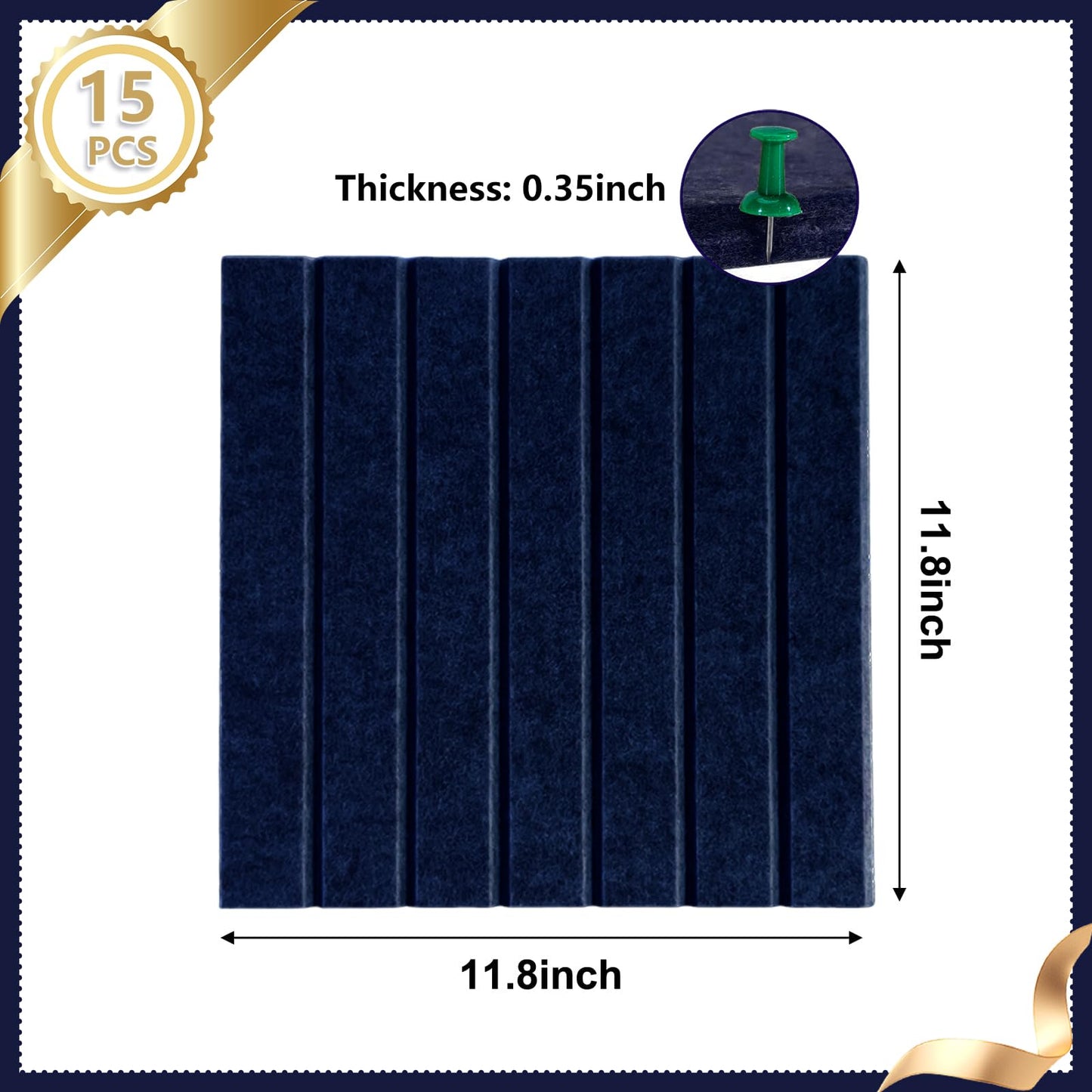 15 Pack Felt Bulletin Board, 35" x 59" Large Navy Blue Pinboard with 30 Push Pins, Felt Pin Board, Self-Adhesive Cork Board Tiles for Home, Office Walls, School Classroom Message Photos Display