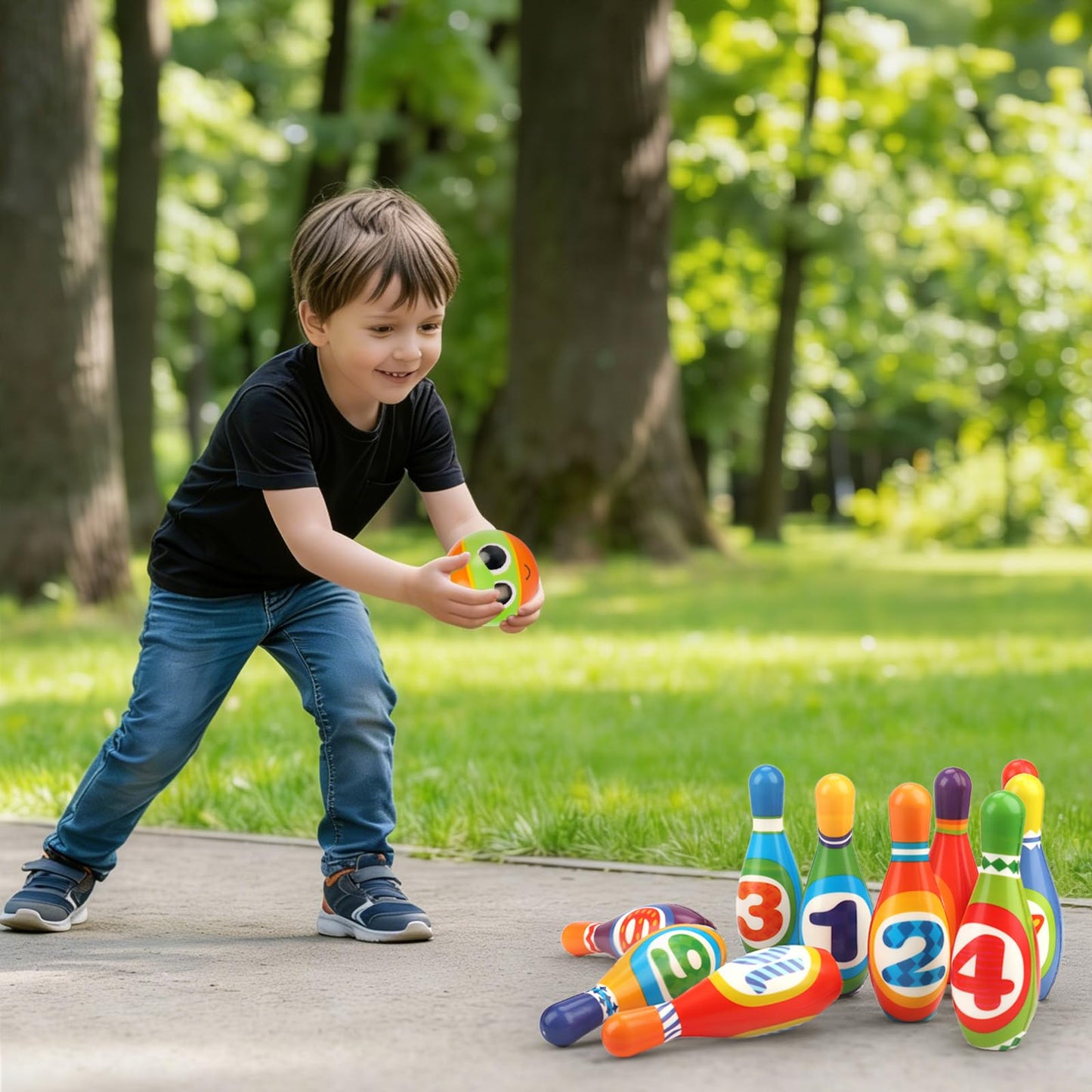 Kids Bowling Toy Set 2-5, Toddler Indoor Outdoor Activity Play Game Toys for 2 3 4 Year Old Boy Girl, Soft 10 Foam Bowling Pins & 2 Balls, Educational Children Birthday Party Gifts Ages 1-3 2-4 3-5