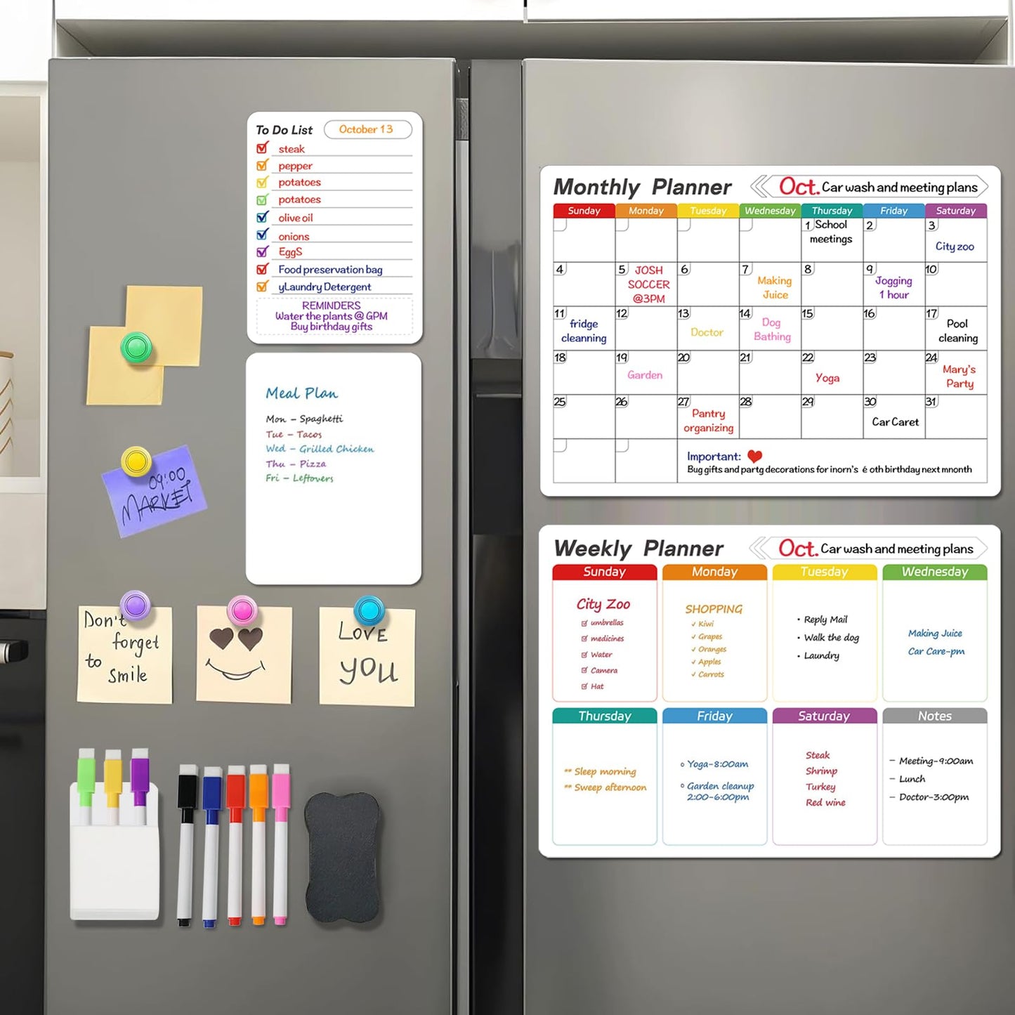 UCMD Monthly Magnetic Dry Erase Calendar Whiteboard Set (4-Pack) for Fridge，Reusable Monthly and Weekly Planners with List & Blank Board, 8 Markers, 1 Eraser，1 Magnetic Storage Box and 5 Magnets