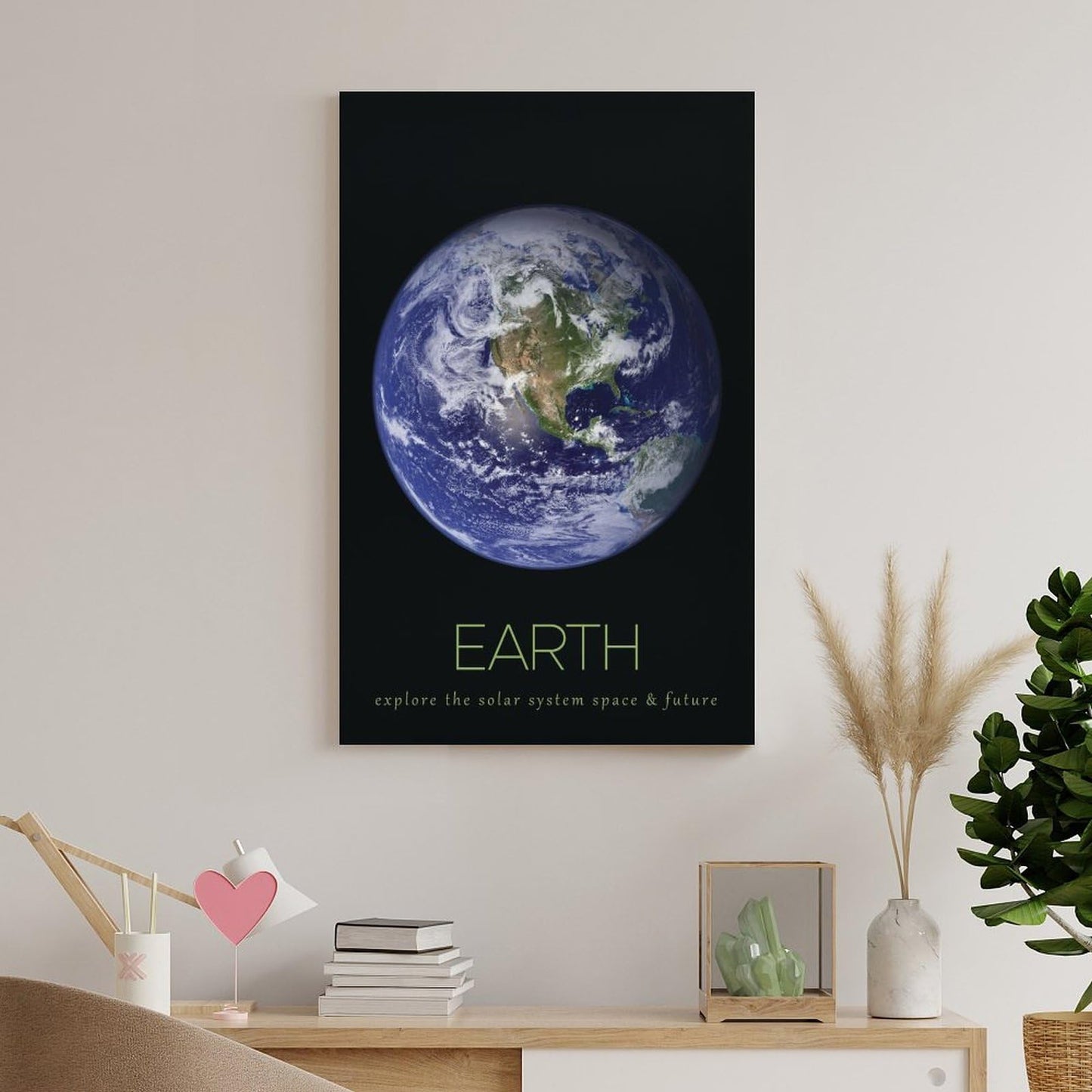 LGDSBHH Minimalist Earth Solar System Canvas Wall Art - Educational Space Planet Poster - Science Classroom & Kids Bedroom Decor - 12x18 Inch (Unframed)