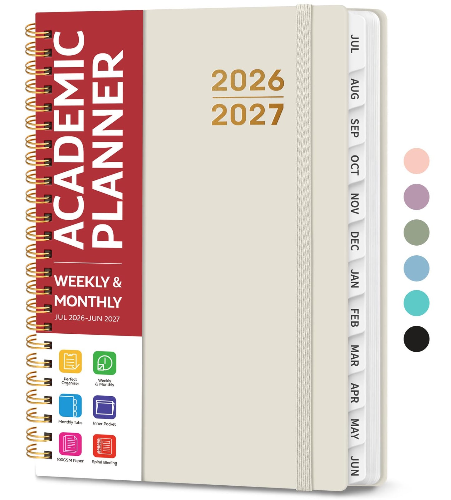 Planner 2026-2027 for Women & Men, Academic Monthly and Weekly Calendar Planner, Jul 2026 - Jun 2027, A5 (6.3" x 8.5"), Teacher Student Planning Book with Tabs, Ideal for Office School Supplies - Beige