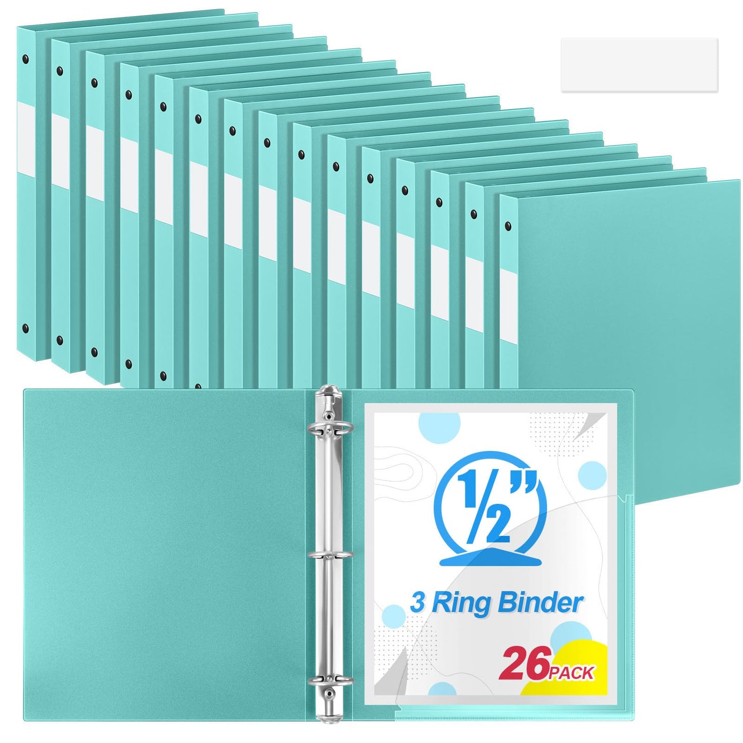 Henoyso 26 Pack 0.5 Inch Plastic 3 Ring Binder Round Ring, Bulk 1/2 Inch Flexible Binders Hold 140 Sheets Letter Size with Pocket, Document Organizer for Back to School Classroom Office (Pastel Green)