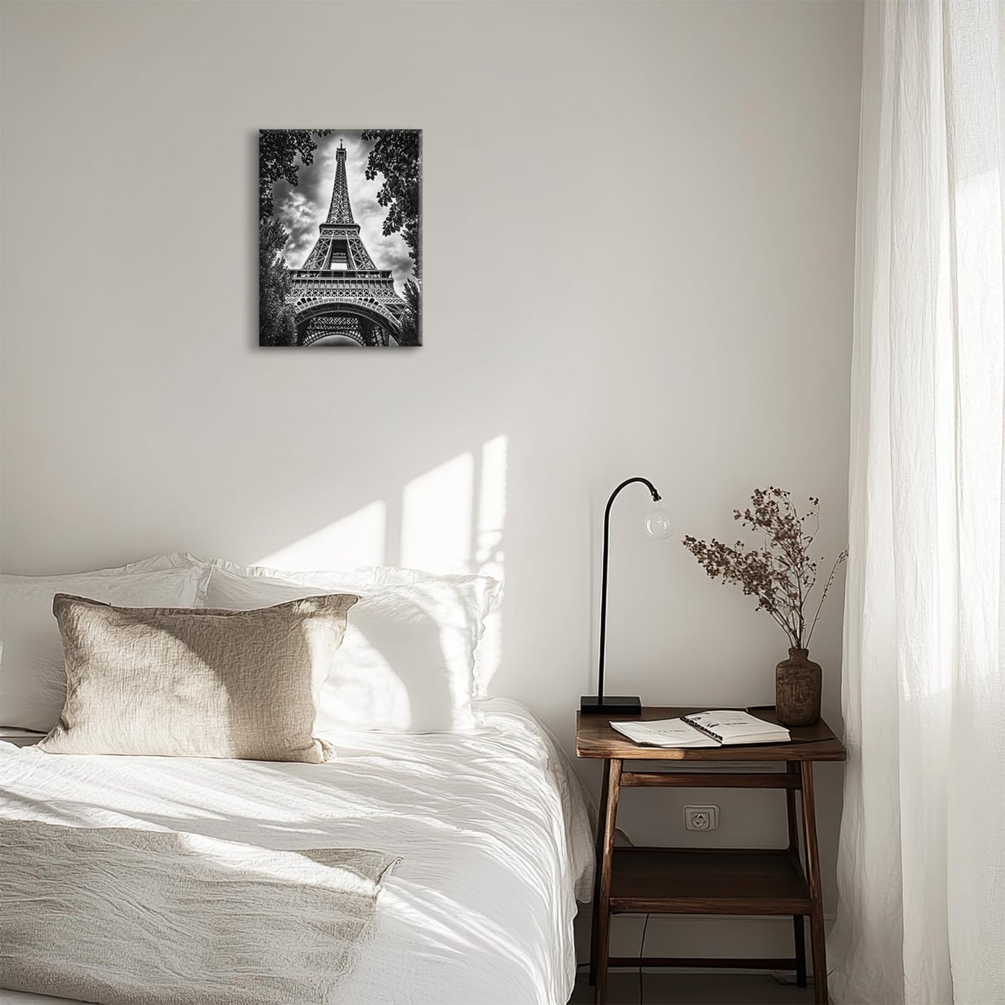 Paris Wall Art, Tower Pictures Wall Decor, Black and White Canvas Prints Painting, Framed Artwork for Bathroom Bedroom Living Room Girl's Room Office Home Decoration 12x16