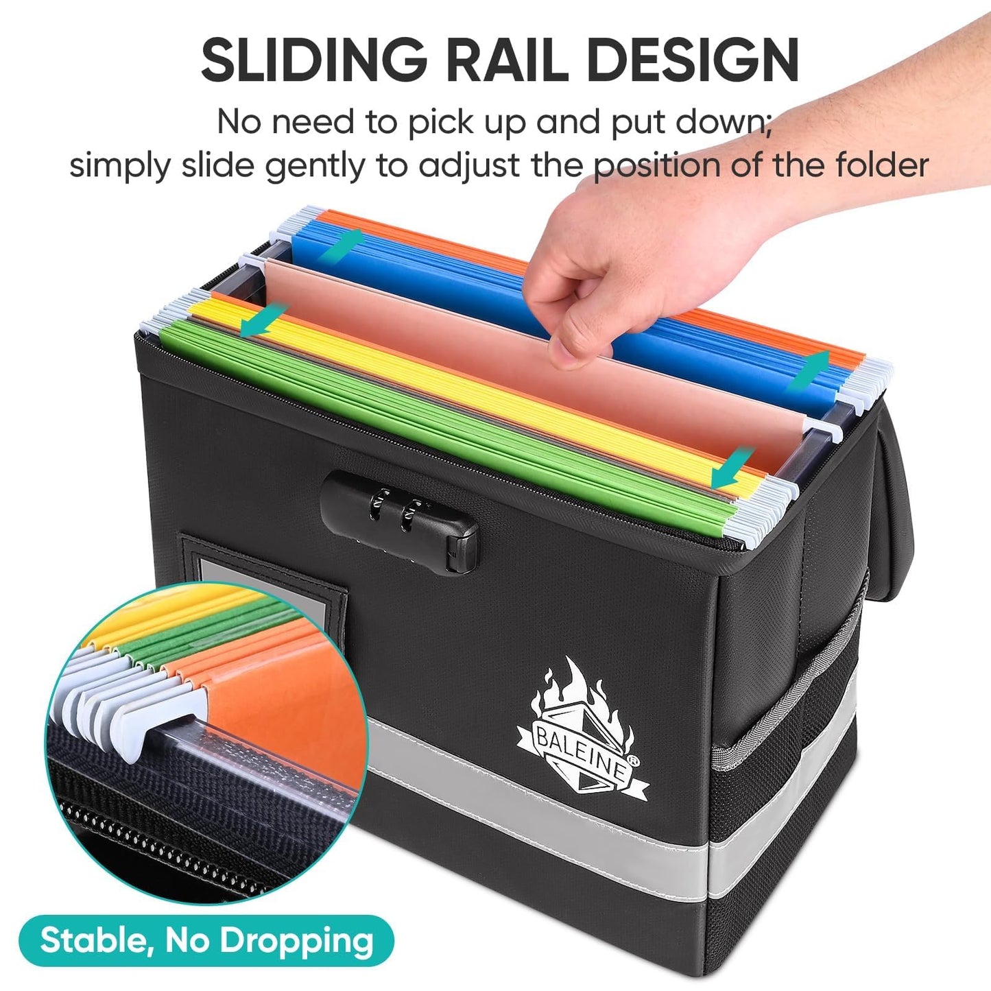 BALEINE Fireproof Document Box with Lock, Portable Fireproof Document Bag Waterproof Fire Proof File Boxes for Documents, File Organizer Box for Important Paperwork (Black, 12.5''x10.5''x6'')