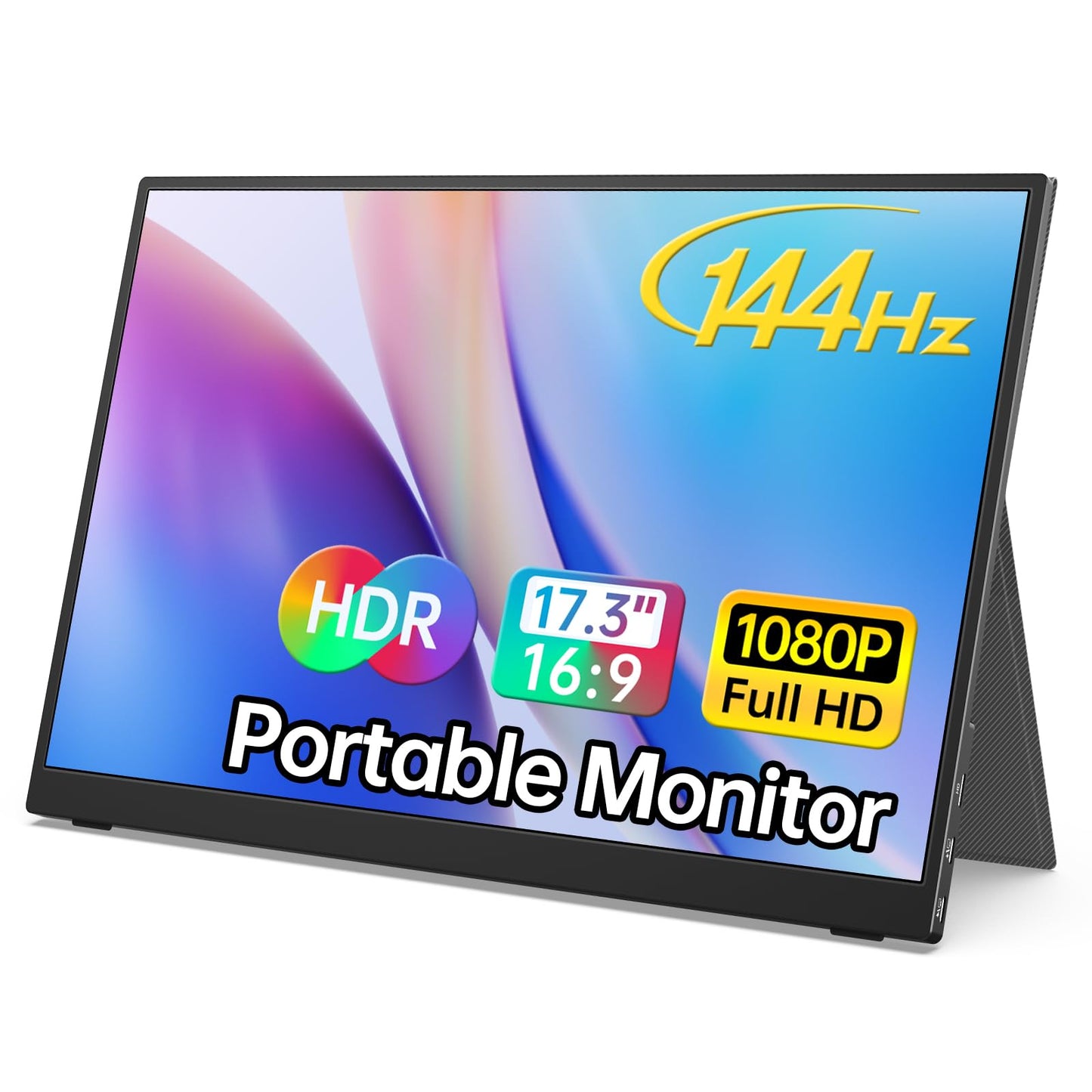 MNN 17.3" Portable Monitor 1080P FHD 144Hz Narrow Edge Laptop Monitor USB C HDMI Gaming Computer IPS HDR Screen for PC Mac Phone Xbox PS5 Switch Laptop w/Smart Cover & Speakers