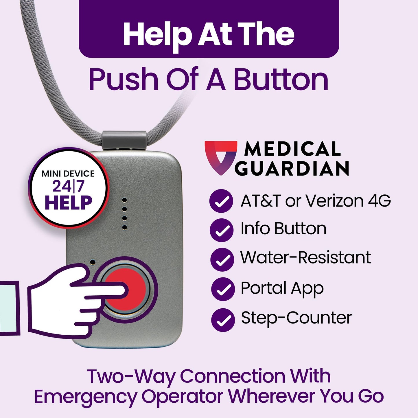 Medical Guardian MGMini | Get Help Instantly & Stay Independent | Medical Alert Device for Seniors | 24/7 Monitoring, GPS Tracking, Emergency Button | Subscription Required | Silver