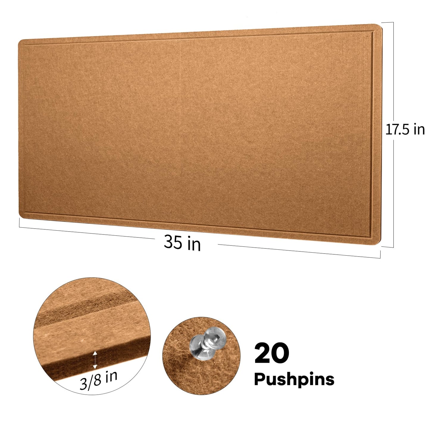 Lightomorrow Bulletin Board, 35 x 17 1/2 inches Felt Board - Decorative Pin Board, Cork Board Alternative for Wall, Foldable Self-Adhesive Vision Board Prayer Board with 20 Pushpins-Apricot