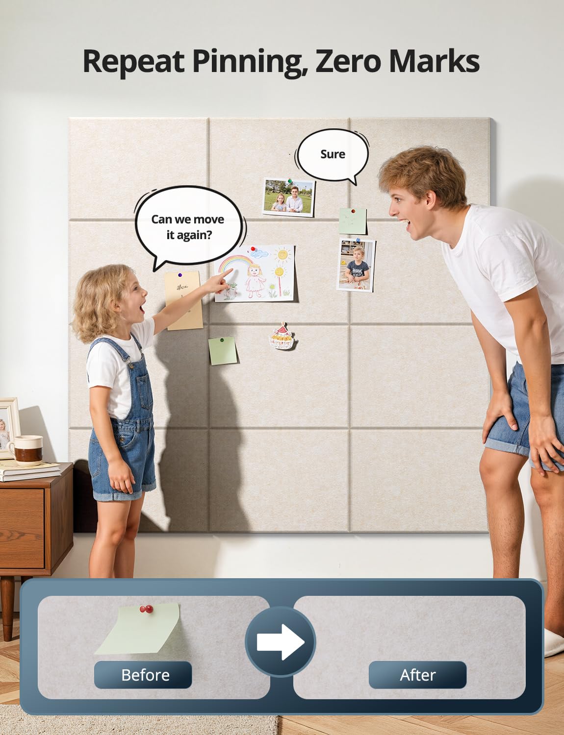 Kuchoow Large Felt Bulletin Cork Board Self-Adhesive Beige Pin Wall Tiles, 48'' x 36'' Rectangular Vision Tack Panels for Classroom Office Display 12 Pack Corkboard for Kitchen Bedroom Home Decor