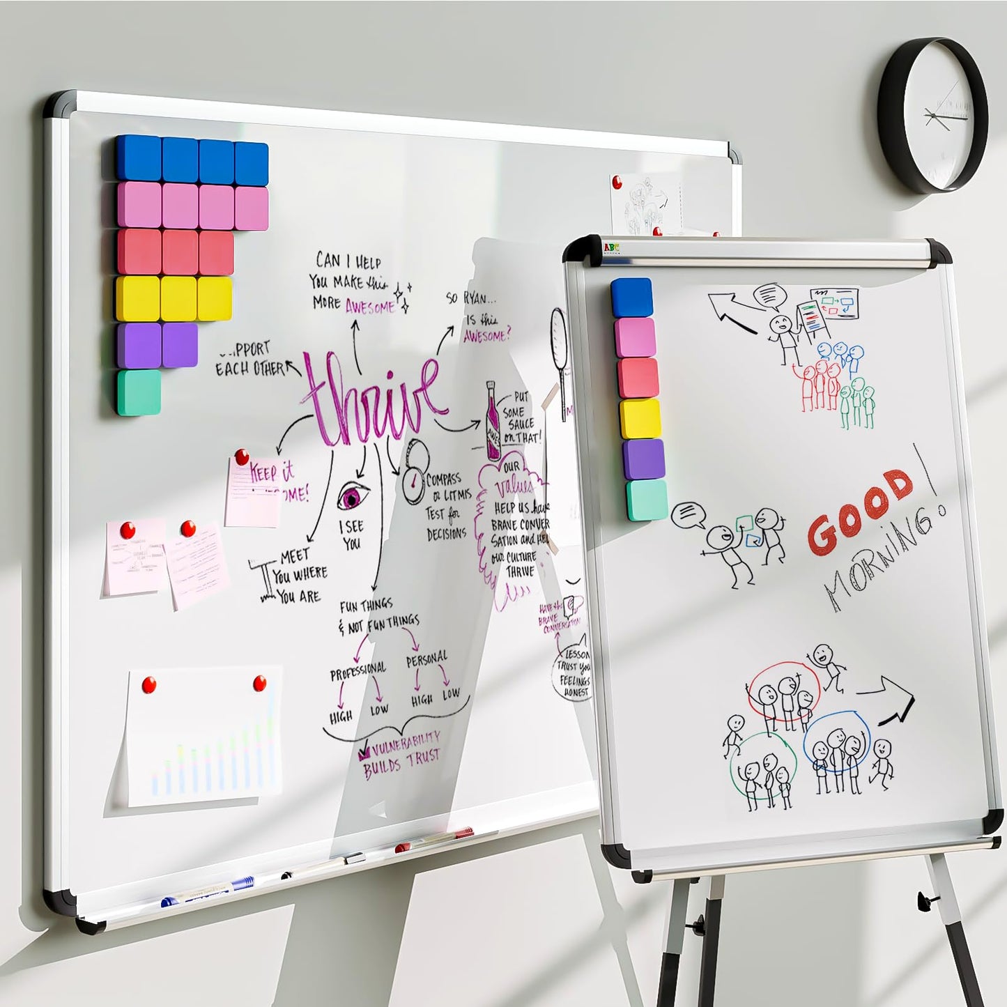 MaxGear (Bundle of 2 Sets) 24 Pack Dry Erase Erasers, Magnetic Whiteboard Dry Erasers, Classroom Supplies, Dry Erase Board Erasers, Mini Dry Erase Eraser for Classroom, Office, Home （6 Color Set)
