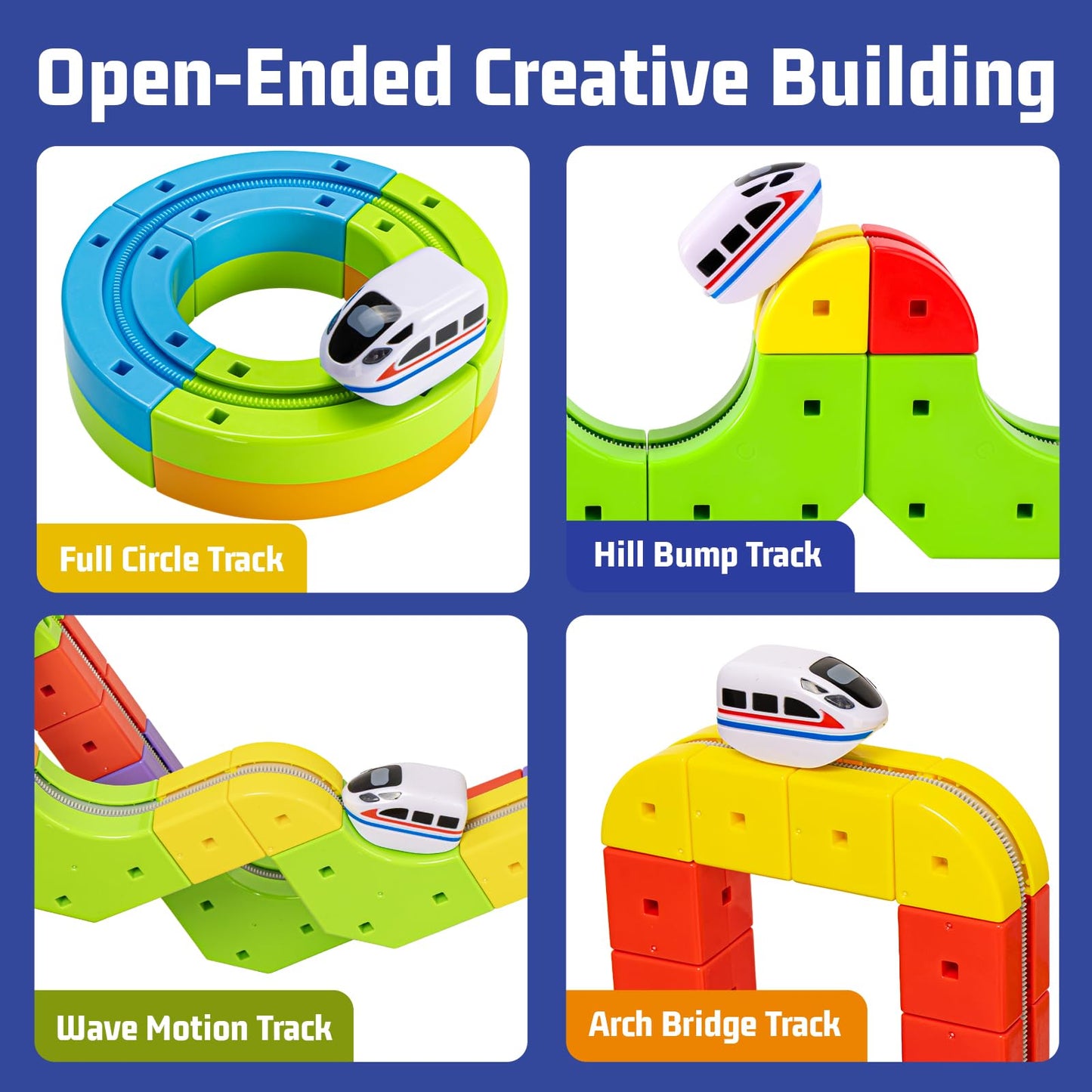 KlickRail Electric Train Set Flexible Race Track for 3 4 5 6 7 8 years old boys and girls, Building Toy Train Track Gravity-Defying 3D Embedded Layouts & Motorized Car, STEM Gift(Starter Set(32 piece)
