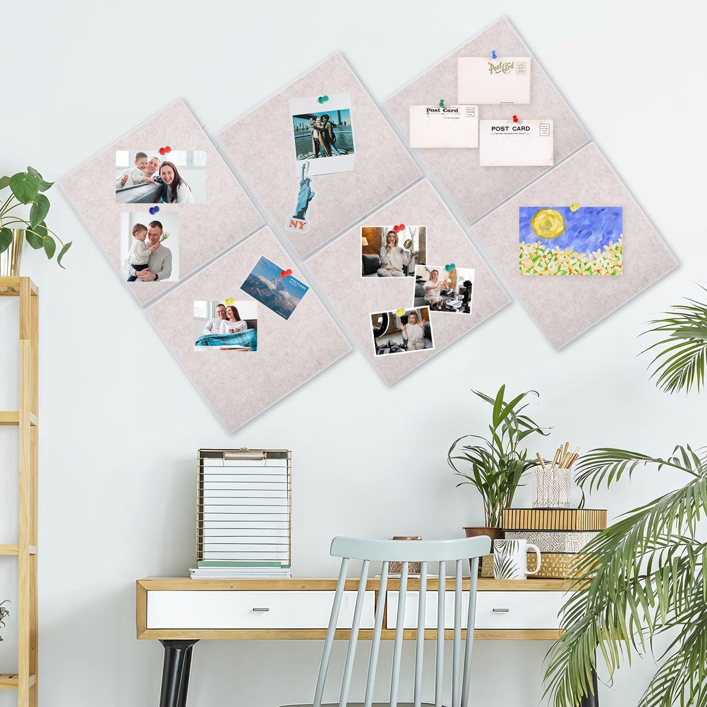 Large Cork Board 36" x 24", 6 Pack Felt Bulletin Board with 30 Pushpins, Cork Boards Alternative with Self-Adhesive Strips, Felt Wall Tiles Pin Boards for Walls Office Home School Decor-Light Tan
