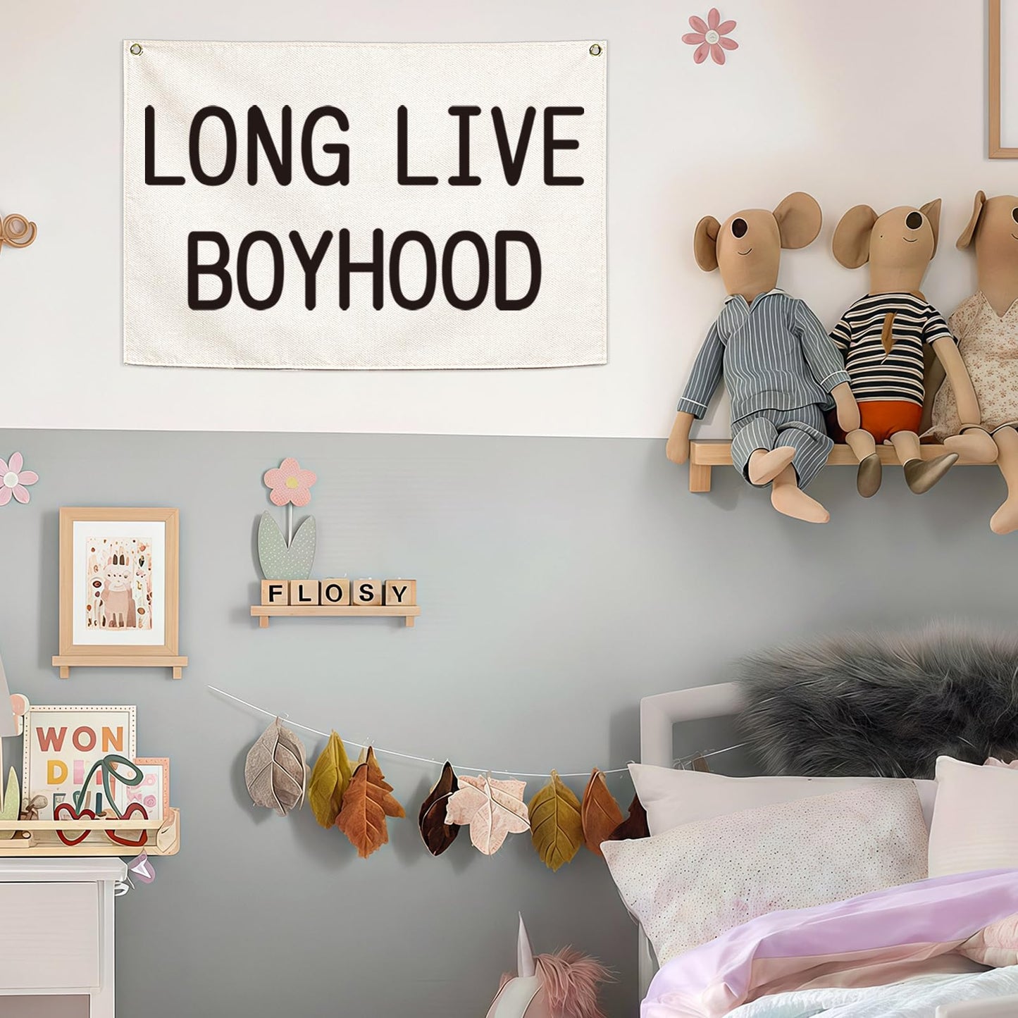 Long Live Boyhood-Nursery Decor-Hanging Rectangular Banner Flag Poster Wall Decor Present for Kids Boy Baby-Babyroom Playroom Boyroom Door Decoration-Christmas Gift-28.5"L×20"W