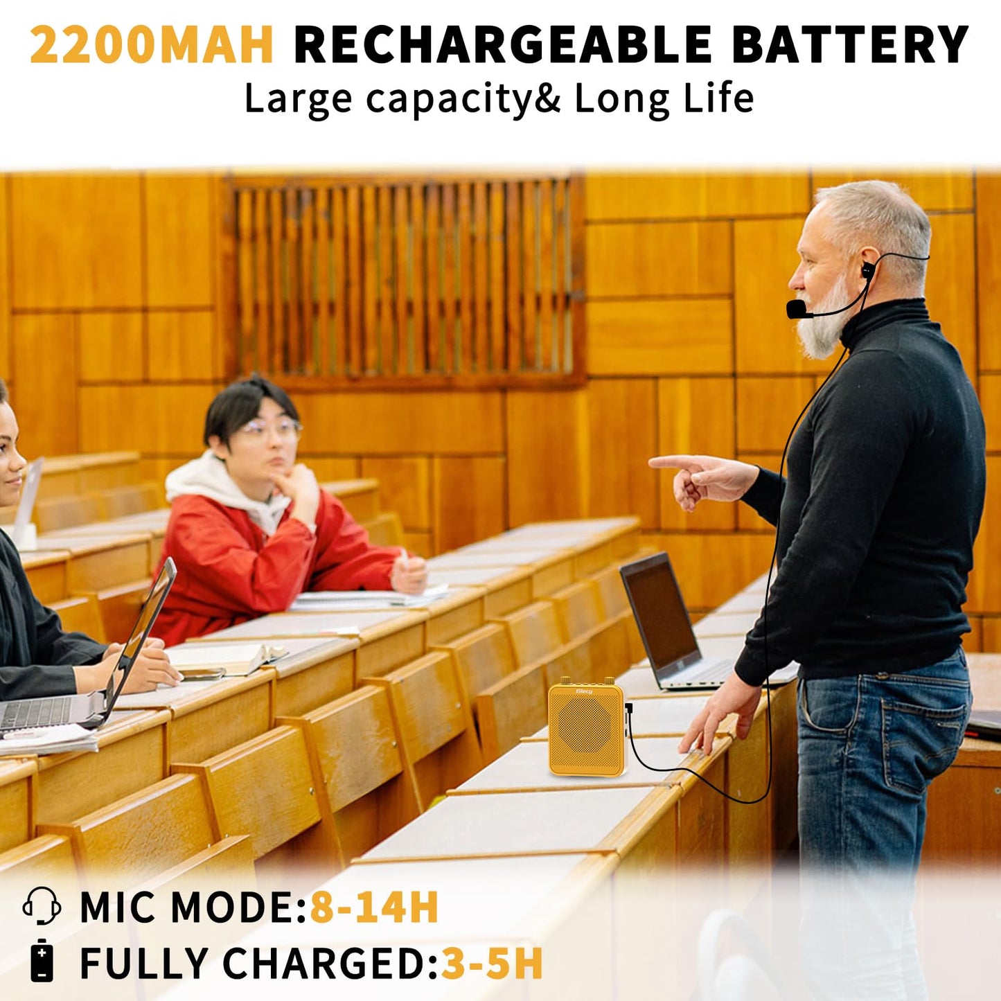 Giecy Voice Amplifier, Giecy 30W 2800mAh Rechargeable Personal Voice Amplifier with Microphone Headset, Portable Speaker for Multiple Locations Classroom, Meetings and Outdoors (G300-Yellow)