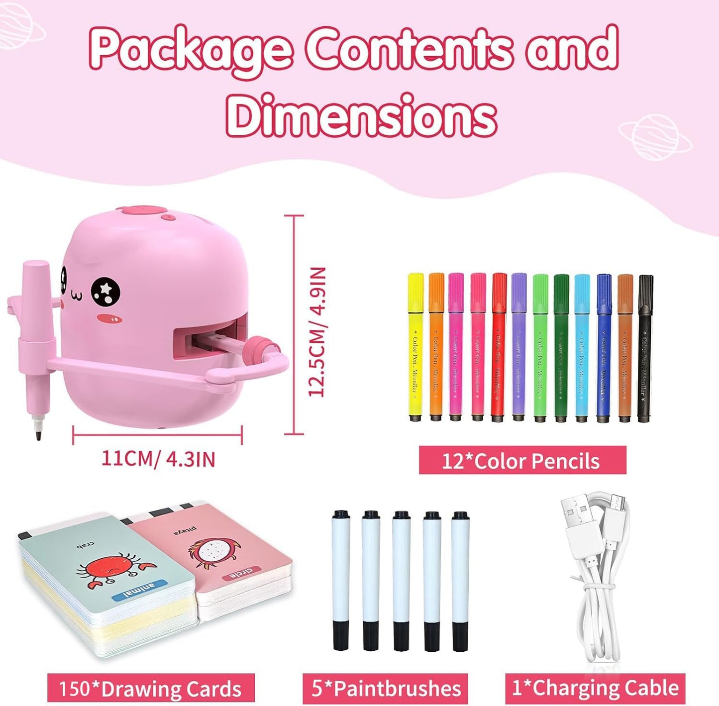 Drawing Robot for Kids, Voice Interactive Educational Drawing Robot, Montessori Painting Learning Toys with 150 Cards, Christmas Birthday Party Gift for 3 4 5 6 7 8 Years Old Girls Boys