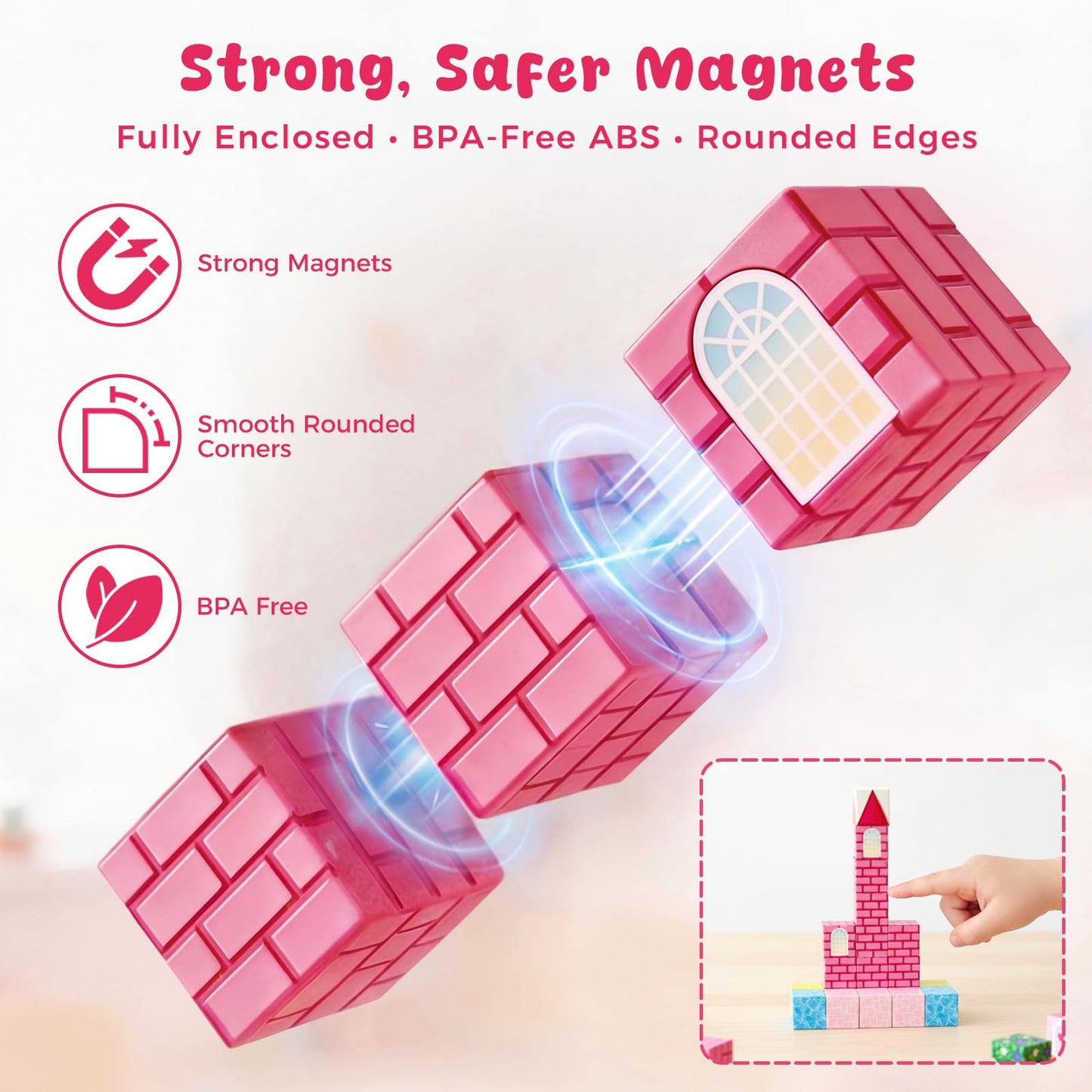 3 otters Magnetic Blocks 150PCS, Princess Castle Magnet Cubes STEM Montessori Building Toys for Girls, Sensory Gifts for Kids Birthday