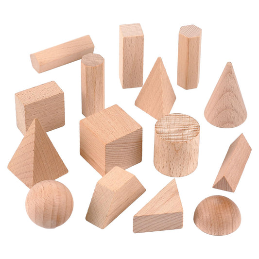 Syhood 30 Pcs 3D Shapes Geometric Solids Wooden Shapes Large Size Burlywood Color Geometric Blocks Set Montessori Learning Pattern Blocks Solid for Preschool Classroom Elementary Home School Supplies