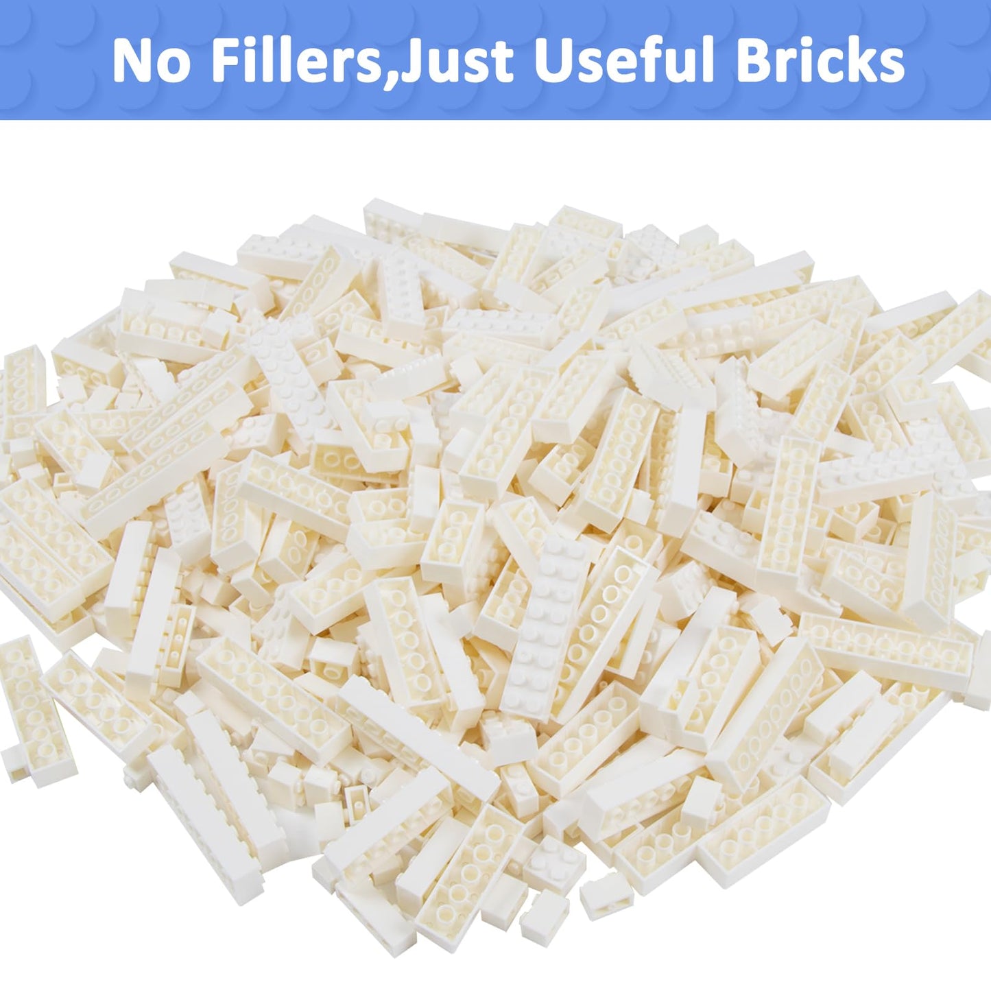 Cabeeskii 560 Pieces White Classic Building Blocks Bulk with 2 Base Plates, Building Bricks in 7 Size, Compatible with All Major Bricks, for Kids & MOC Lovers