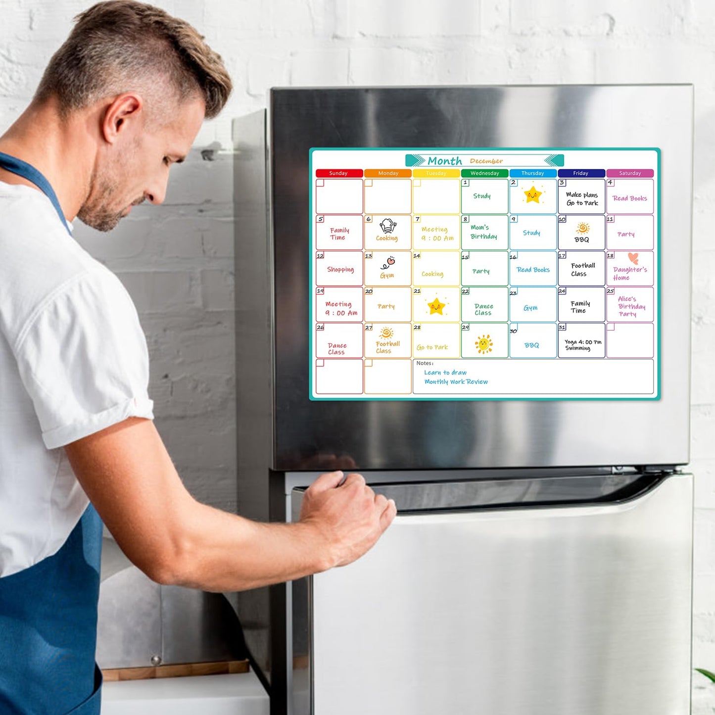 MaxGear Monthly Magnetic Calendar for Fridge, 16" X 12" Fridge Calendar Whiteboard, Reusable Magnetic Dry Erase Calendar White Board Planner for Refrigerator with 7 Fine Point Markers, 1 Eraser