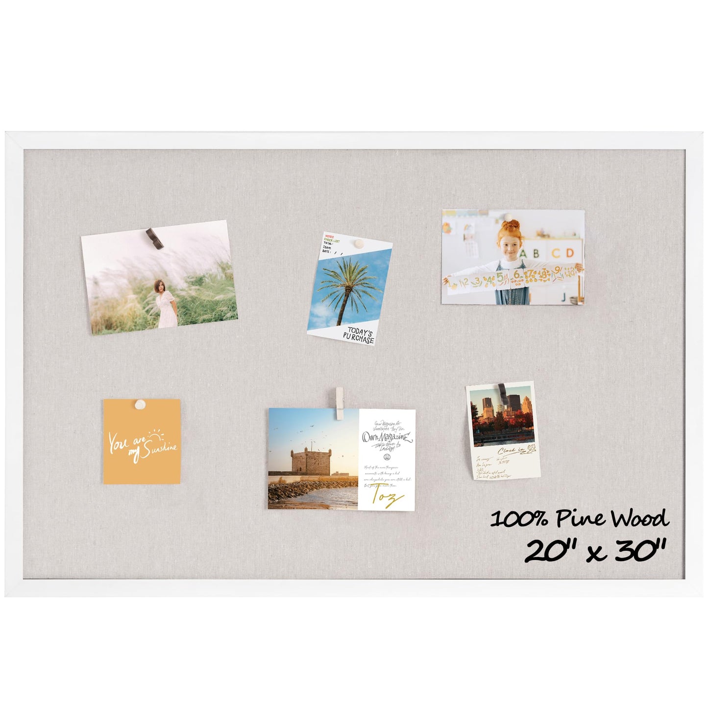 Fun Memories Cork Board Bulletin Board for Office, 20" x 30" Pine Wooden Framed Corkboard, Wall Mounted Notice Pin Board for School Home & Office, White