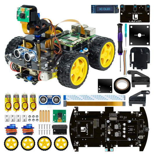 LAFVIN 4WD Smart Car Kit for Raspberry Pi 5 4 B 3 B+ B A+,Line Tracking,Face Tracking,Obstacle Avoidance,with Tutorail(Without Raspberry Pi)