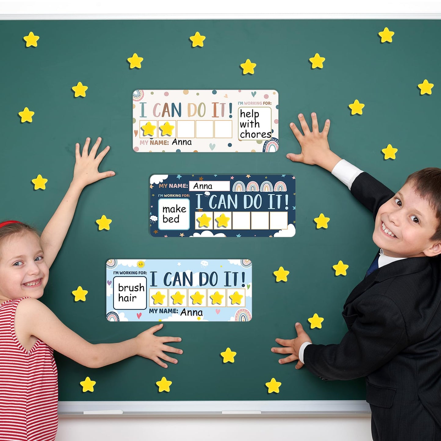 3 Sets Magnetic Rewards Chart for Kids I Can Do It Token Board Boho Rainbow Behavior Chart at Home Positive Star and Customization Goal Box Incentives for Teacher Essentials Elementary Classroom