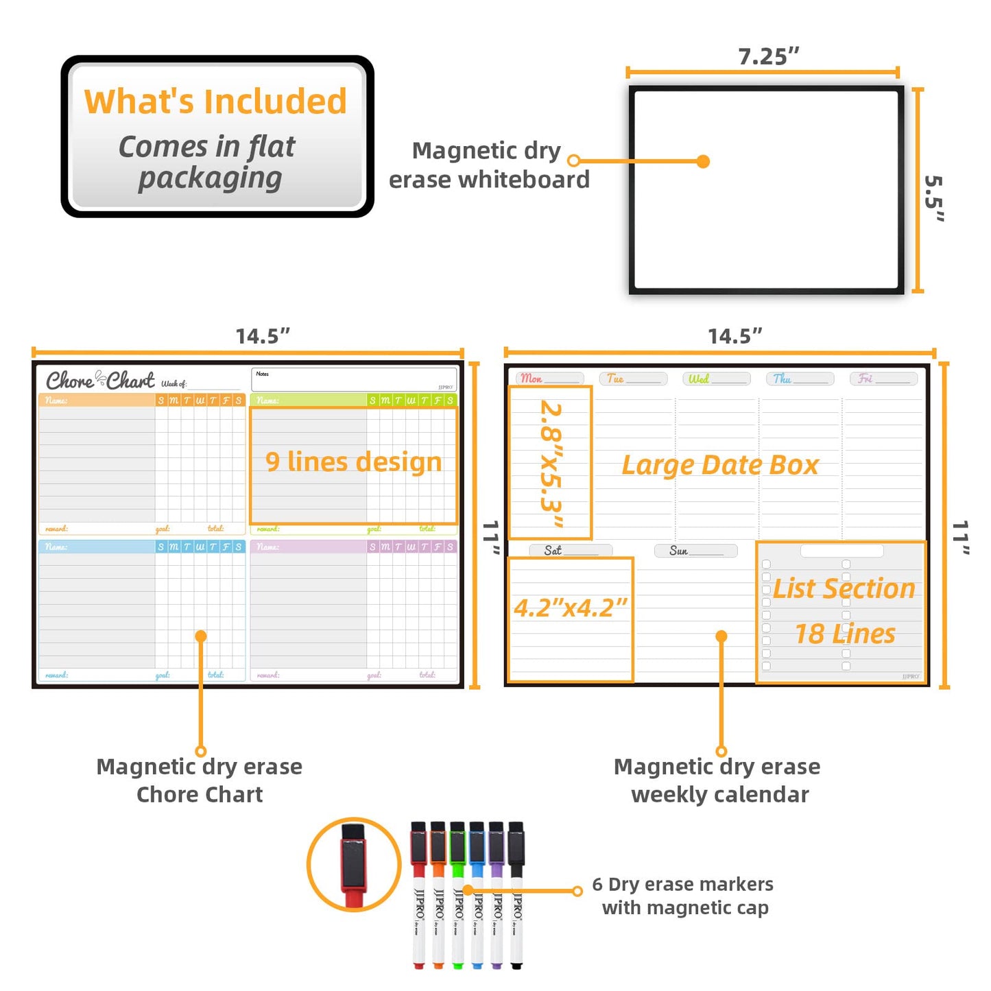 JJPRO Magnetic Dry Erase Chore Chart and Weekly Calendar Set for Fridge-Chore Chart for Multiple Kids,Weekly Planner Board,Family Chore Board for Multiple Kids&Adults,Bonus to-do Whiteboard
