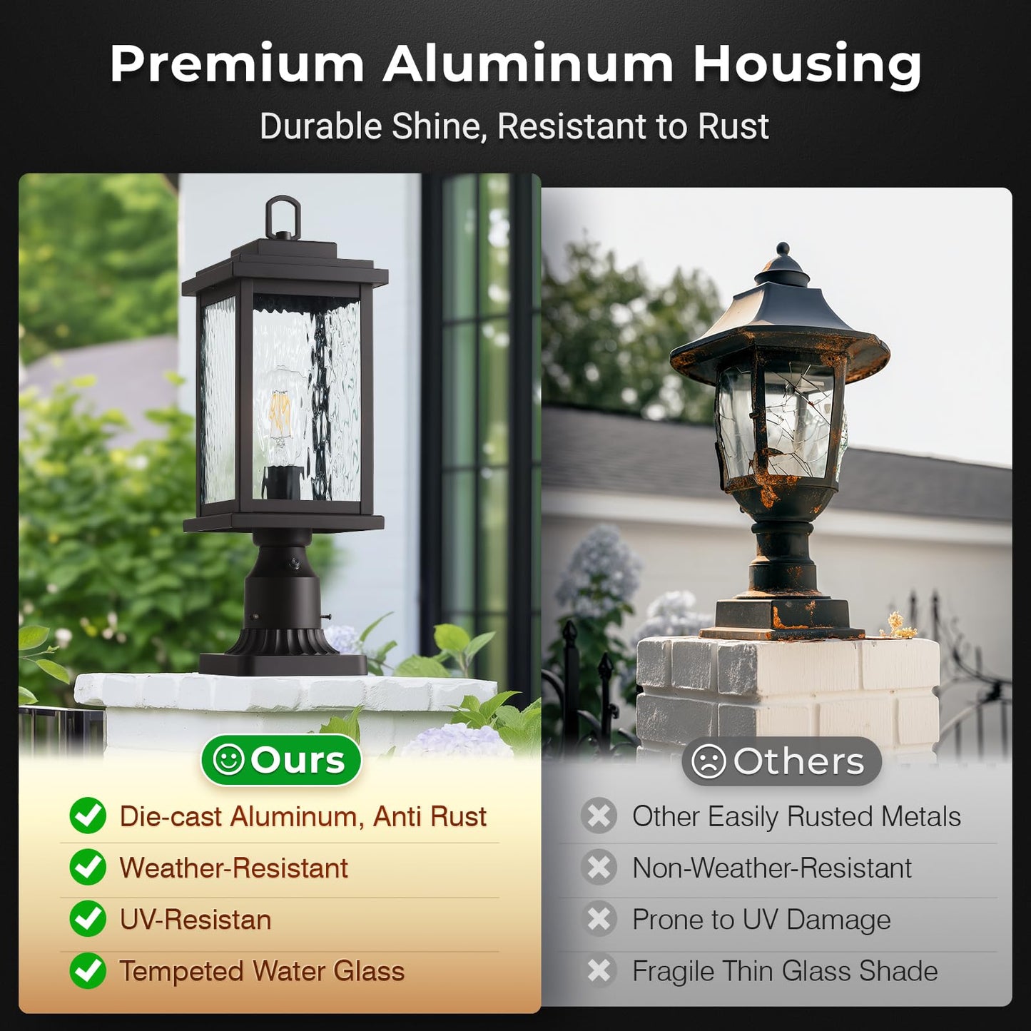 VIANIS Large Outdoor Post Light, Oil Rubbed Bronze, Hardwired Aluminum Lamp with Tempered Glass, Model V8201M1.BR